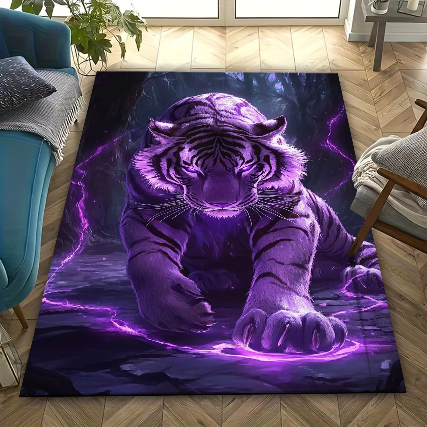 Tapis tigre salon 120x160cm lavable antidérapant poil court chambre enfant moderne