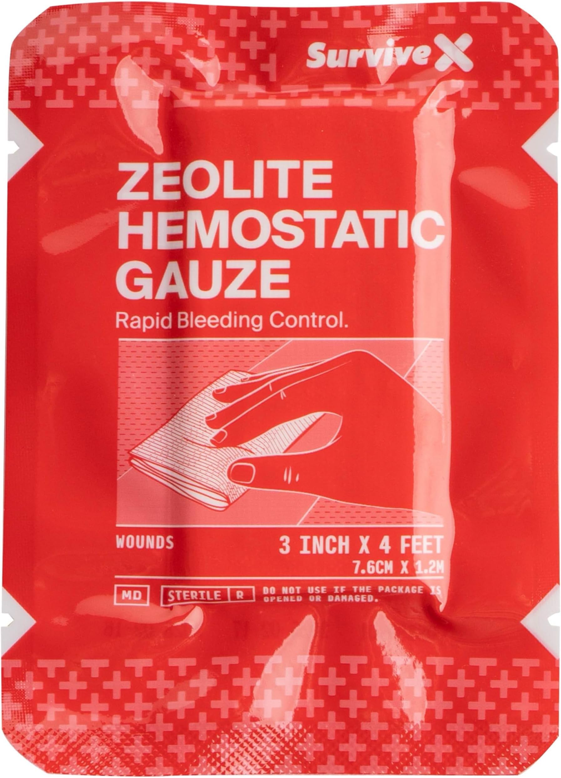 Survivex Hemostatic Gauze - Quick Blood Clotting Gauze for Wounds - Trauma Kit Hemostatic Dressing - 3 in x 4 FT - 1 PC