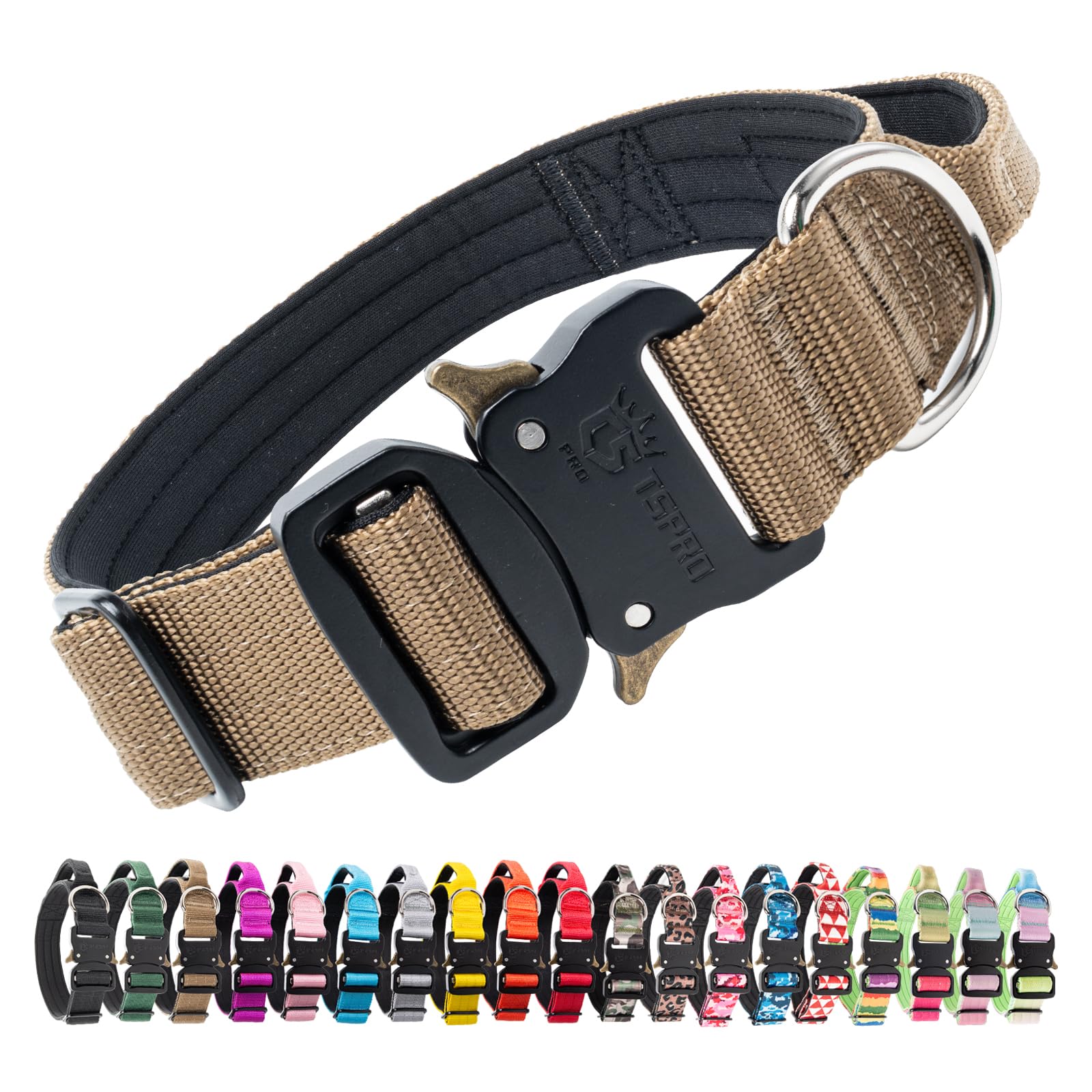 TSPRO Premium Dog Collars Tactical Dog Collar with Handle and Heavy Duty Quick-Release Metal Buckle Durable Thick and Adjustable for Medium to Large Dogs (Khaki M)