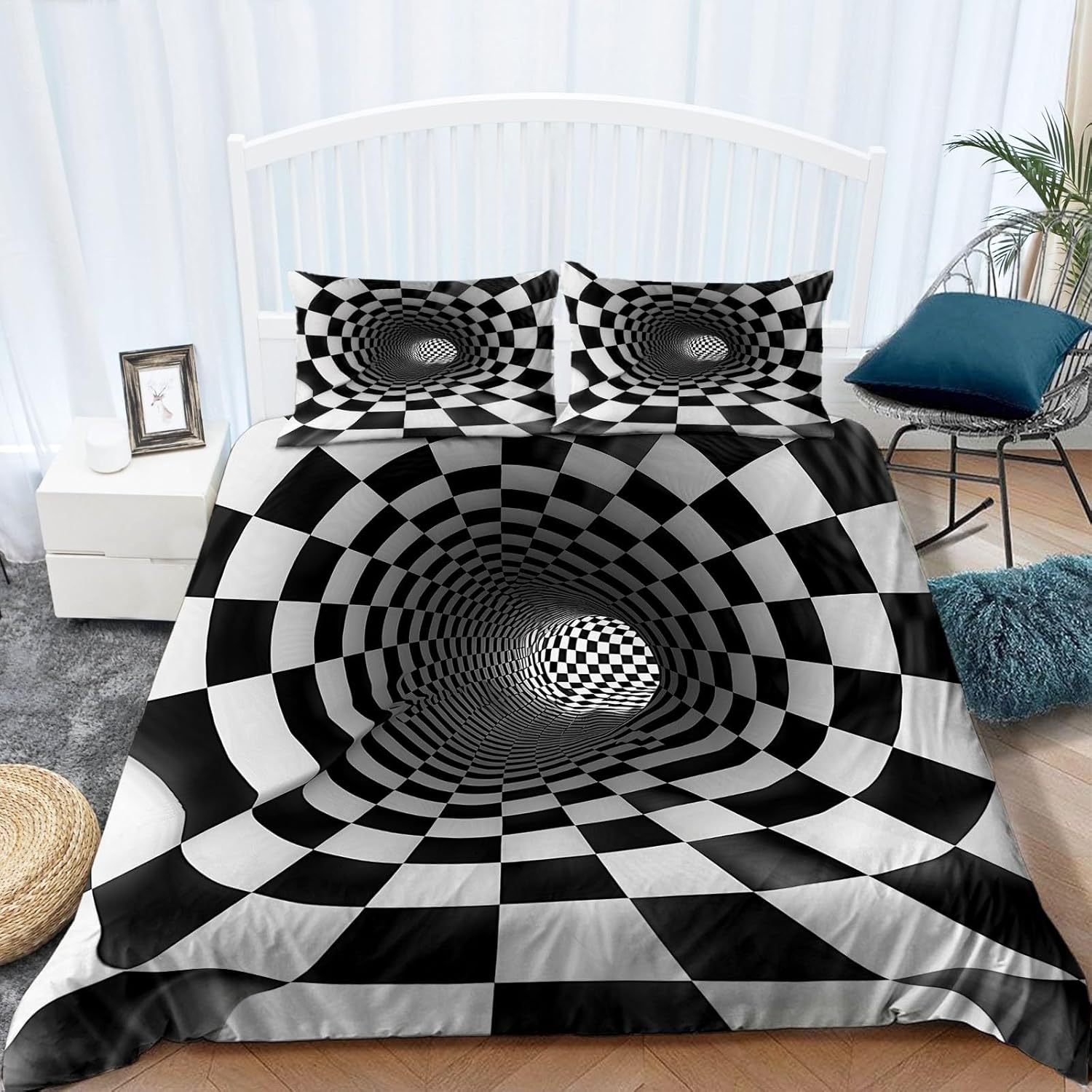 幾何学的な3Dライン寝具セット 135x200 cm 3ピース ソフトポリエステルコットン掛け布団カバー 3Dデジタルプリント 子供