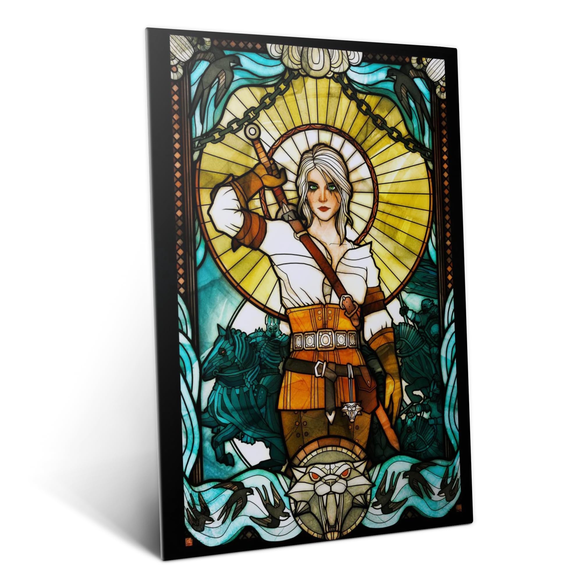 Displate Metallposter The Witcher 3 - Stained Glass - Ciri Plakat - Spielzimmer Zimmer Deko - Bilder Schlafzimmer - Geschenk - Wanddeko Metall Poster 32 cm x 45 cm