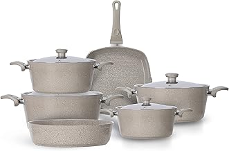 طقم اواني طهي من توب شيف الجرانيت ، 10 قطع حلل 18 20 24 28 شواية مقاس صينية 26 بيج