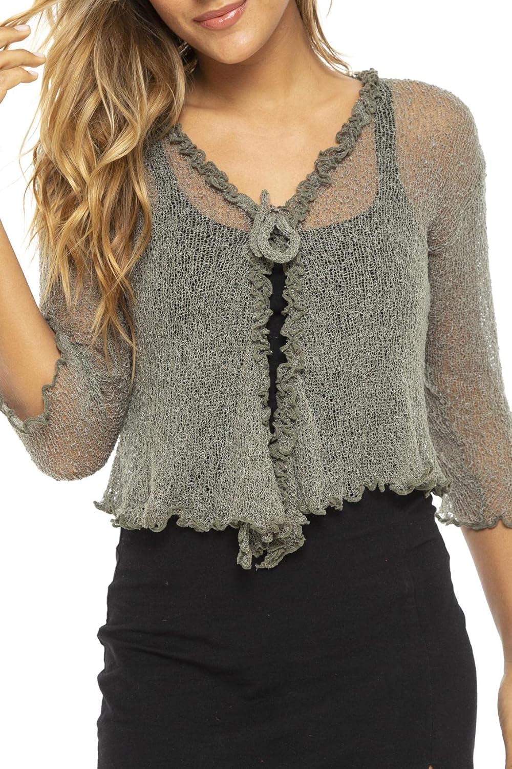 Back From Bali Womens Sheer Shrug Ruffle Cardigan Lightweight Sweater Bolero Arm Cover