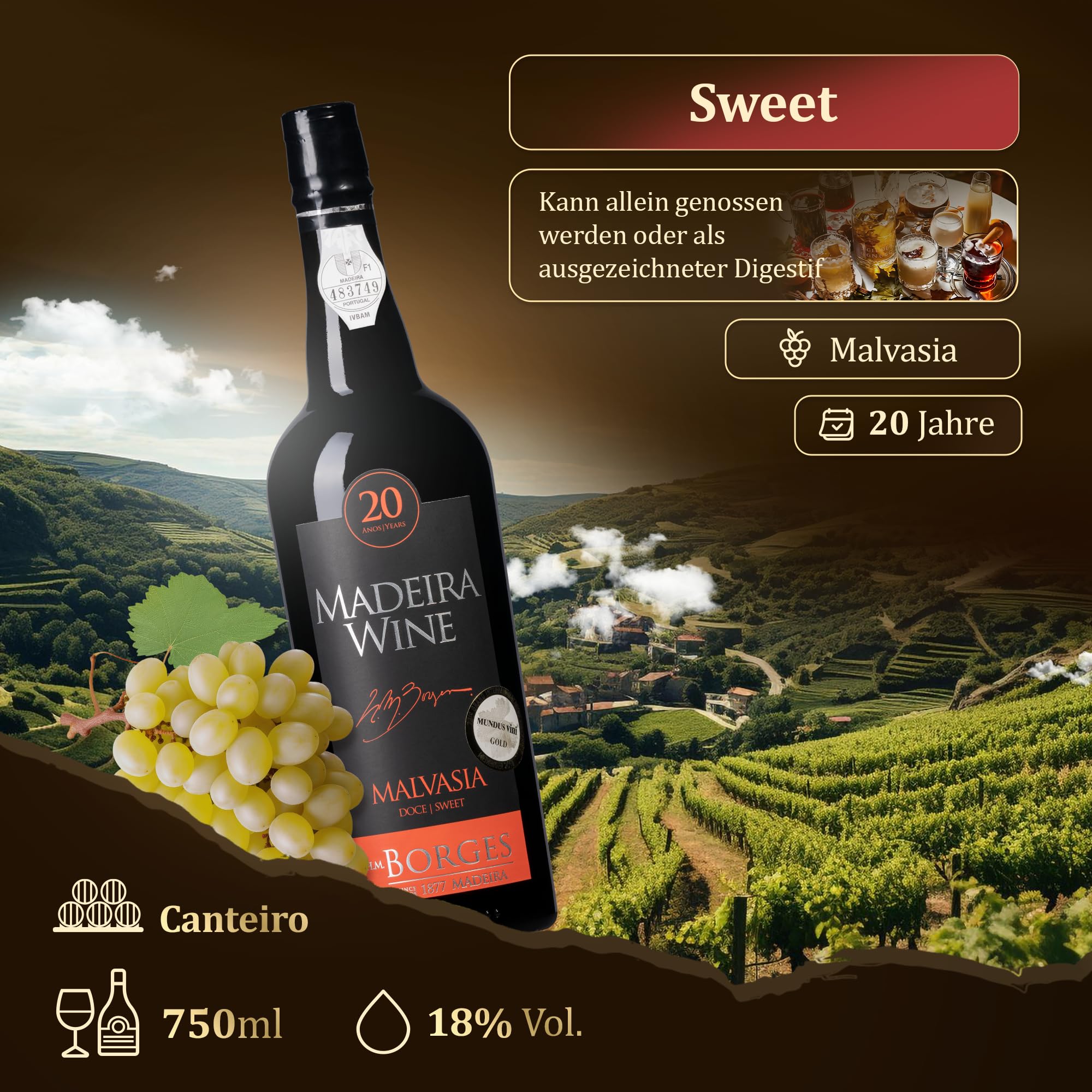 HM Borges, Madeira Wein, 20 Years, sweet, malvasia, 0,75l