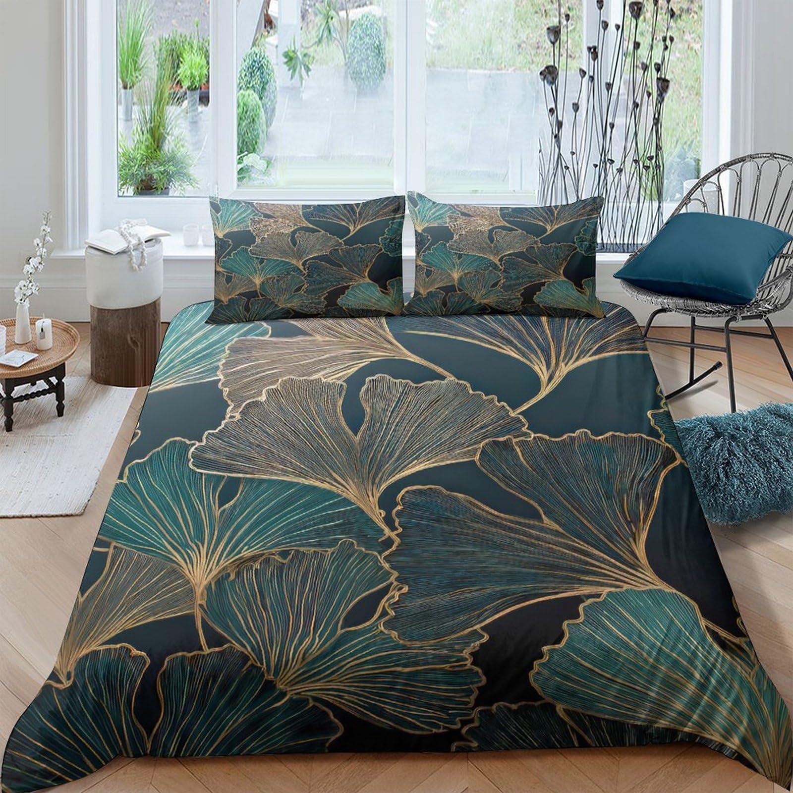 Ctjqhvkz Style-4 3D Printed Ginkgo Leaf Fitted Sheet Microfiber Soft Green Gold Botanical Bed Cover For Bedroom Guest Room Decor Single（135X200cm）