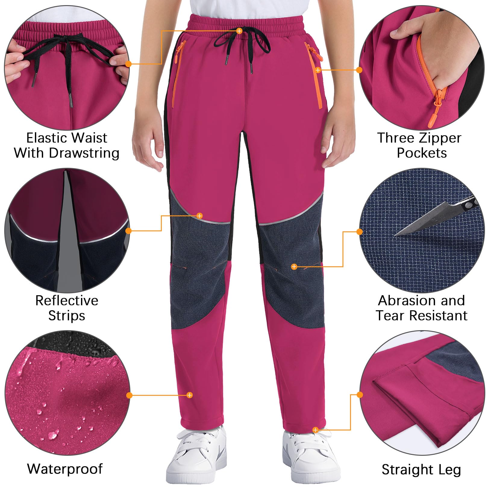 ANGEL CITIZ Pantalon Ski Enfant Softshell Doublé Thermique Imperméable Coupe Pantalon de Montagne Outdoor Randonnée Neige pour Garçons Filles