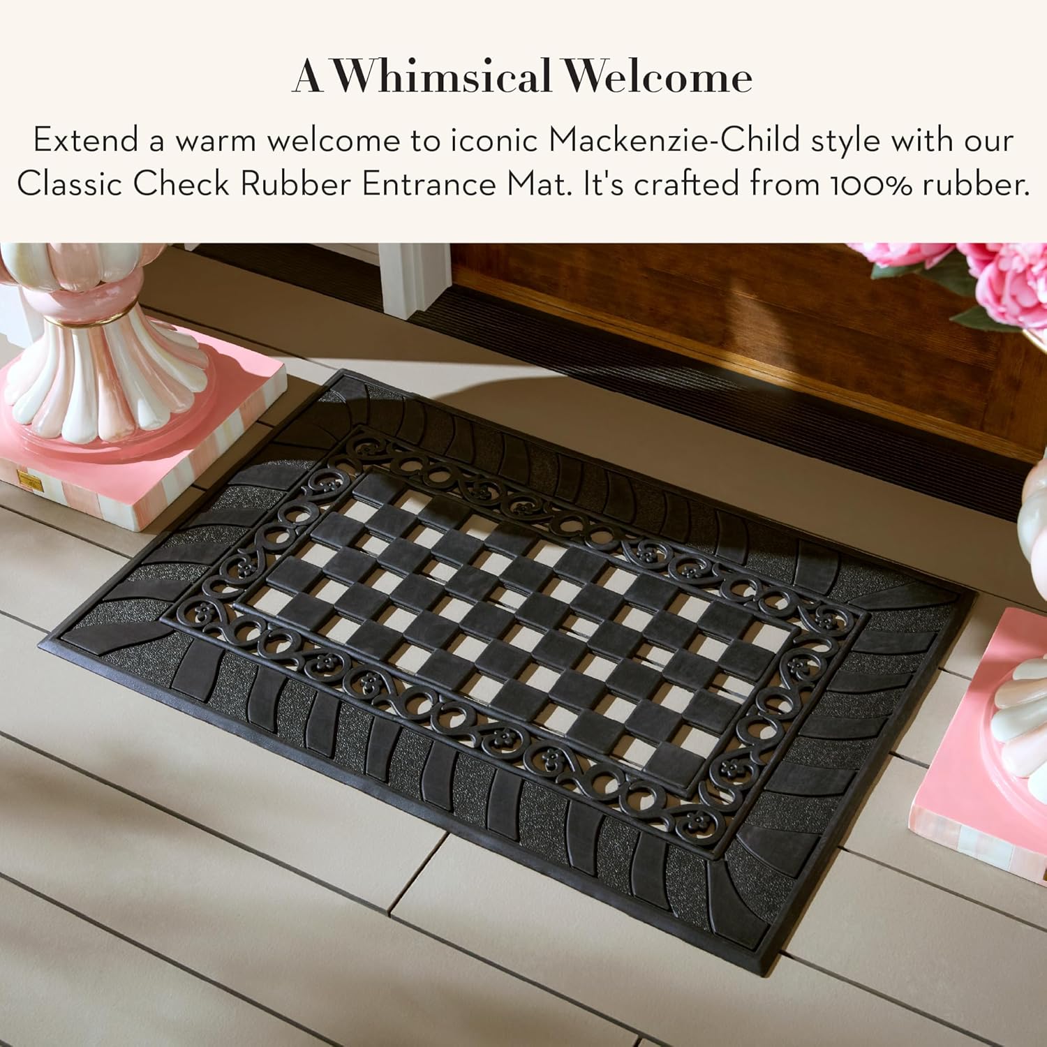 MACKENZIE-CHILDS Rubber Door Mat, Decorative Outdoor Floor or Front Door Mat, 24" x 36", Classic Check