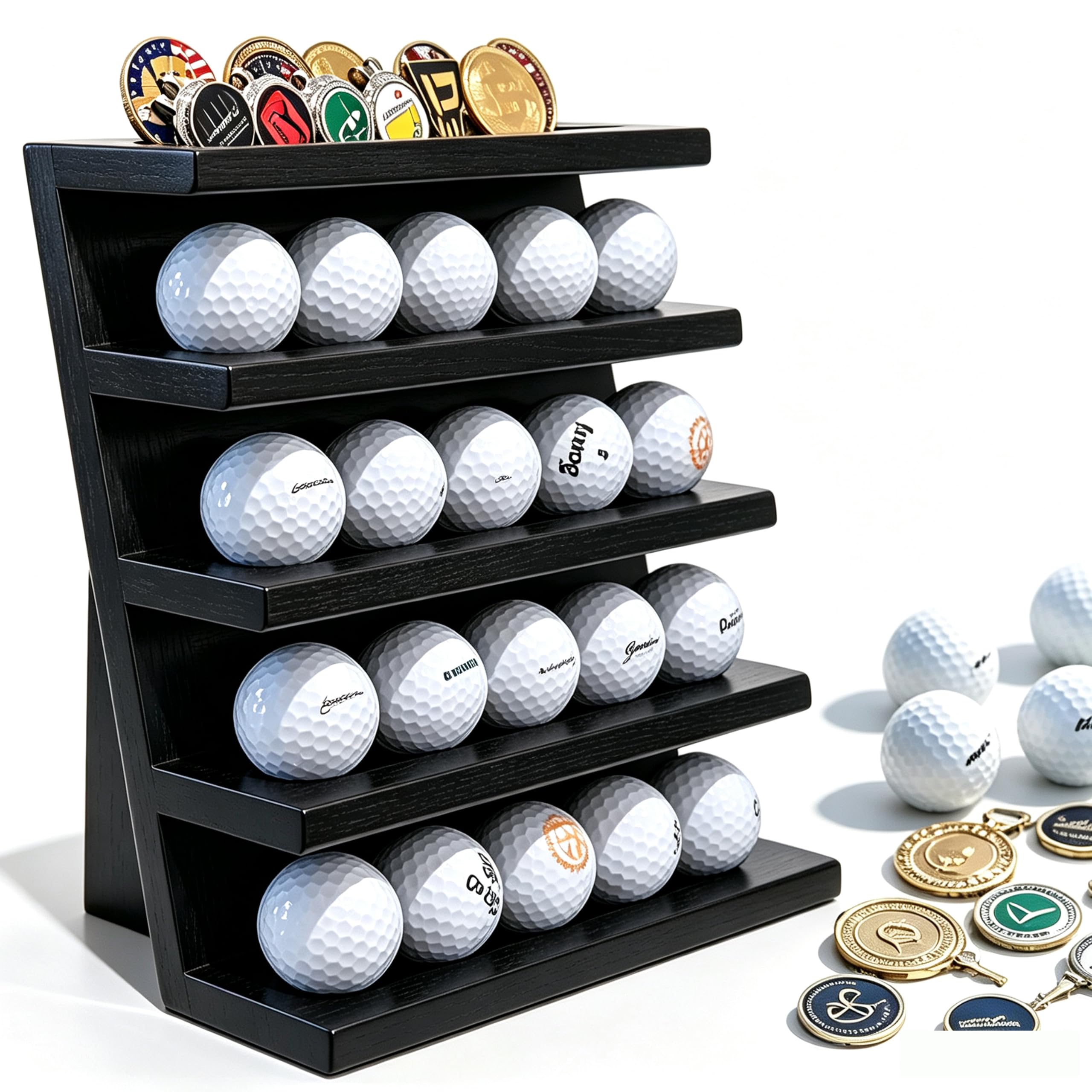 100% Solid Cypress Wood Golf Ball Display Case(Black)