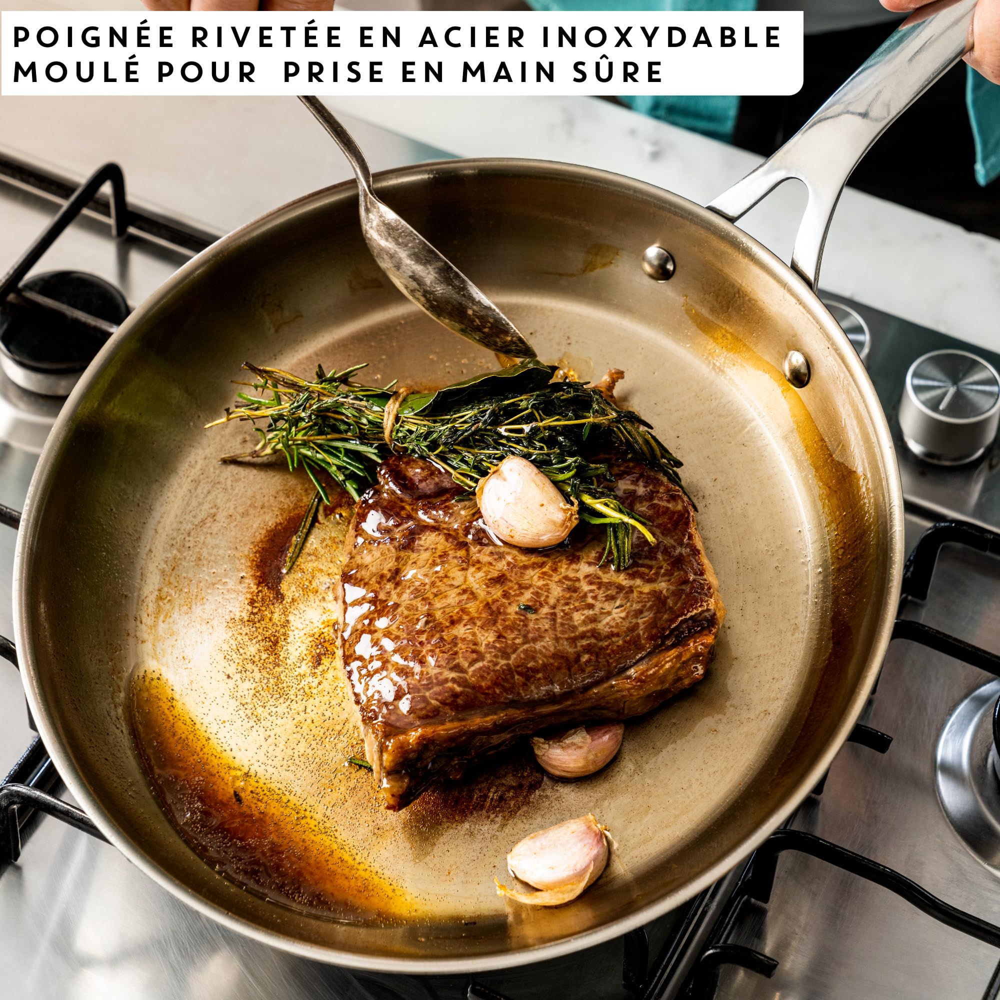 Tefal Jamie Oliver Cook' Smart, Poêle 24 cm, Inox, Induction, Robuste, Poignée rivetée, E3110455