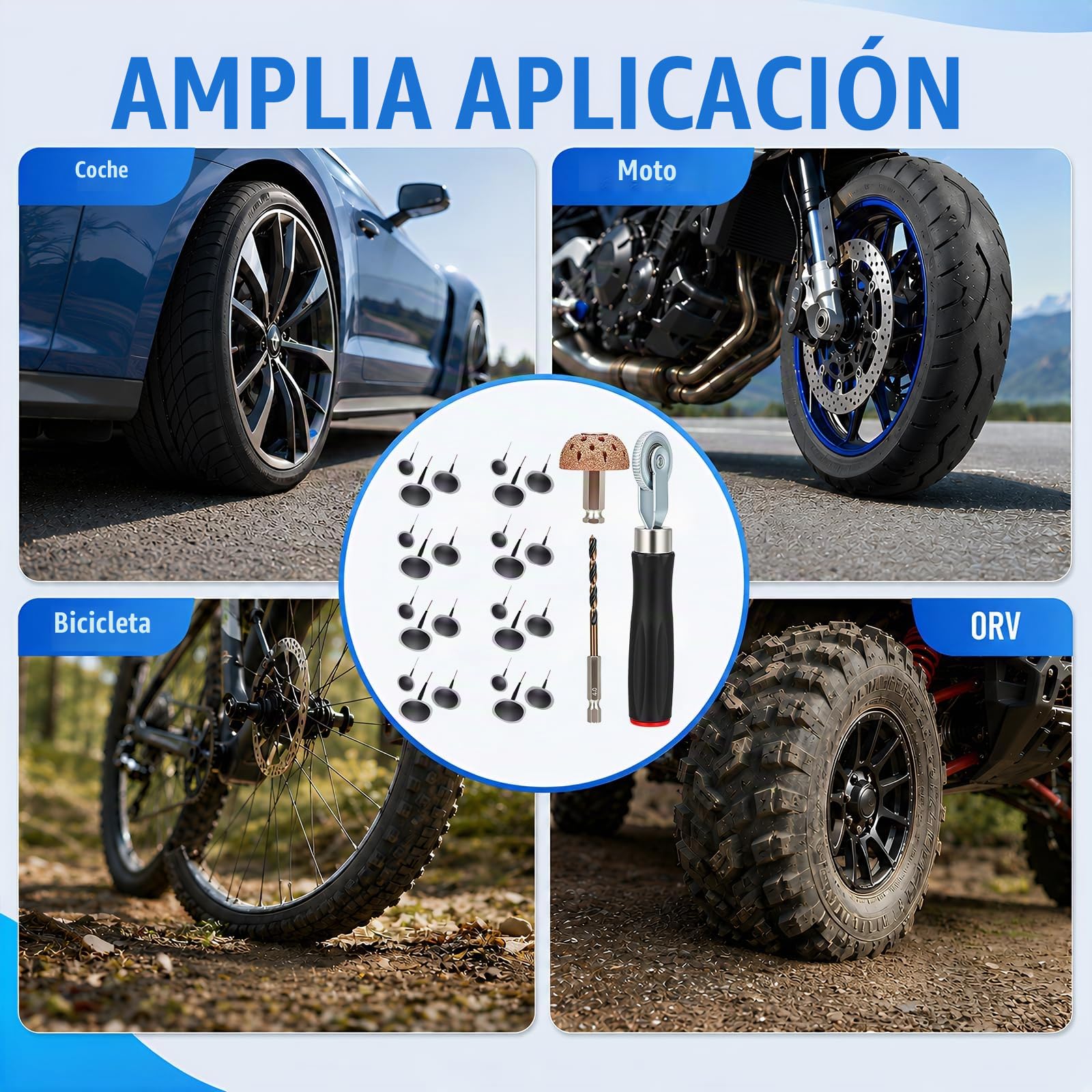 Kit Reparación Neumáticos, 27 Piezas Coches Reparación Neumáticos Para Automóviles Camiones Motocicletas Y Bicicletas Juego Multiusos Tapones Y Parches Tapones Goma Tipo Hongo Y Herramientas Inserción