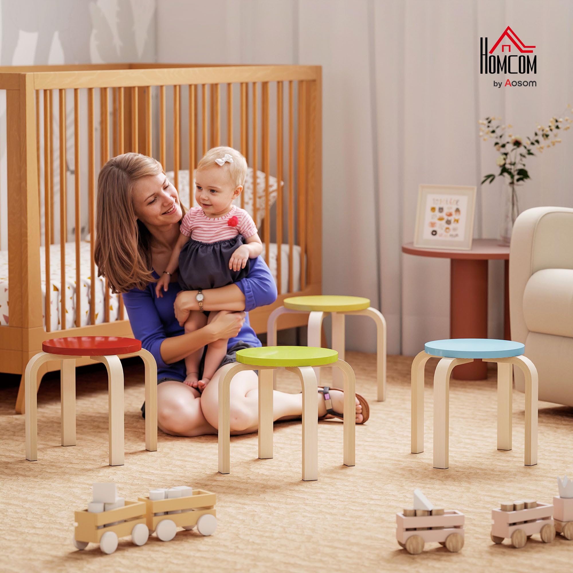 HOMCOM 4er Set Esszimmerhocker Stapelhocker, Sitzhocker, Küche, Bunt