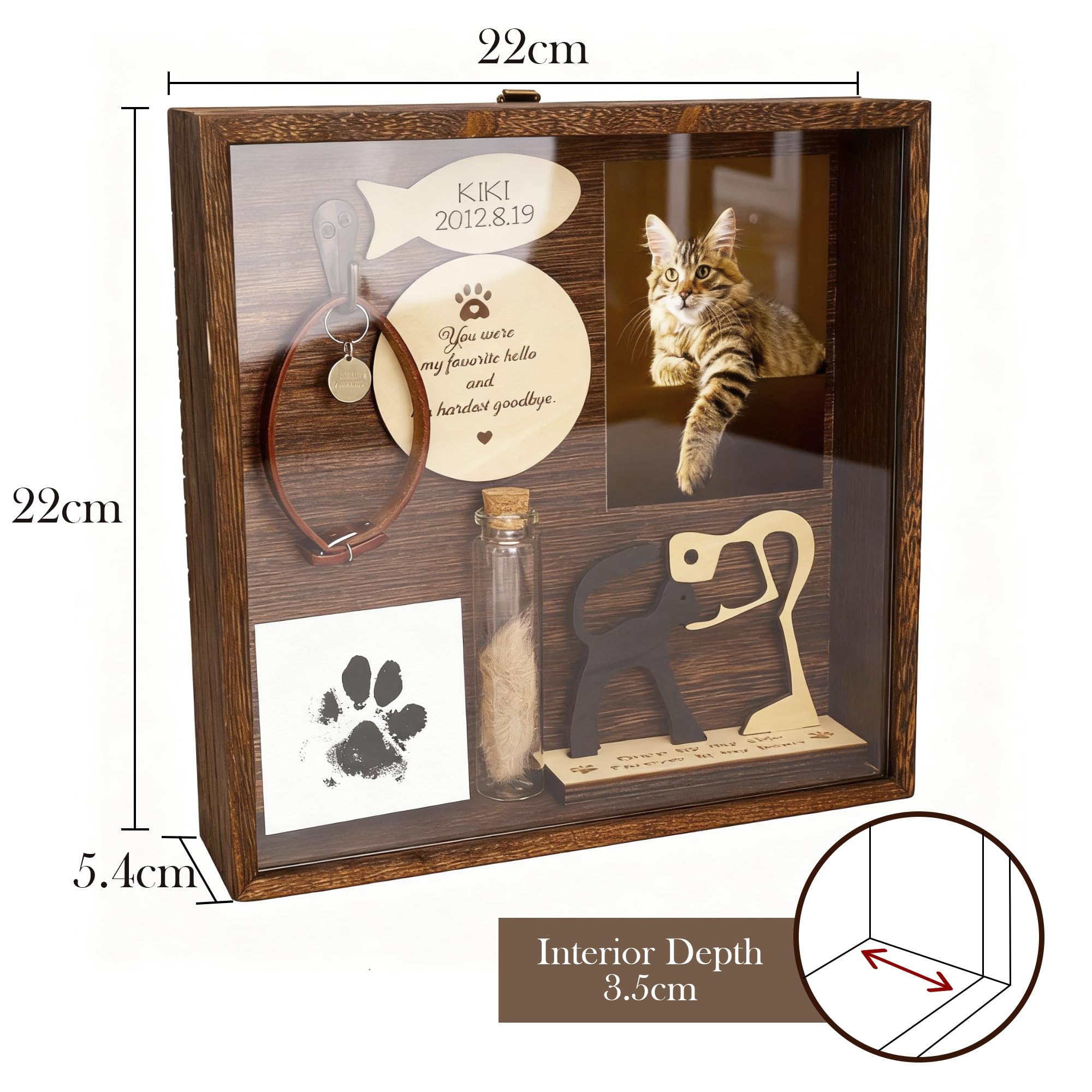 Scatola commemorativa Animali Domestici 8,6''-Porta Collare Cornice Foto,Zampe,Scultura Legno Cani,Barattolo Peli di Animali Domestici,Regalo condoglianze degli,Appendere/Tavolo