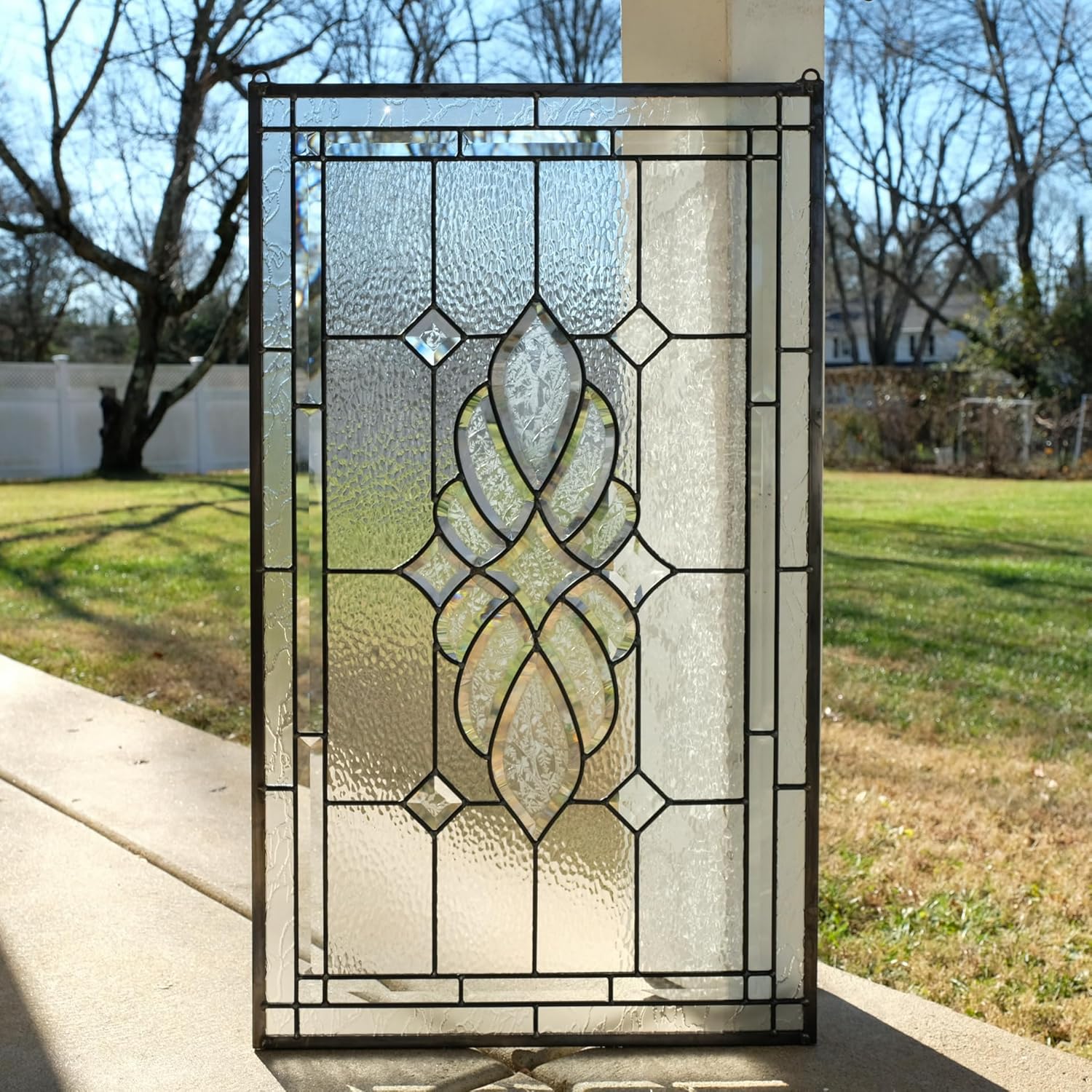 20" x 34" All Clear Hanging Stained Glass Beveled Window Panel
