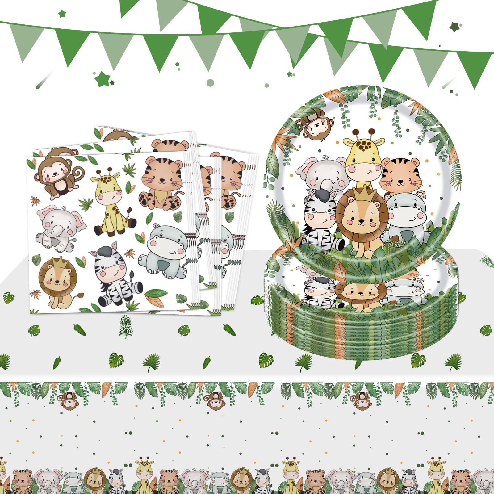 Party Tableware Set, 41pcs Birthday Party Table Decorations Including Table Cloth Napkins Plates, Animal Theme Party Supplies Decorations for Boys Girls 20 Guests (137 * 274-Animal)