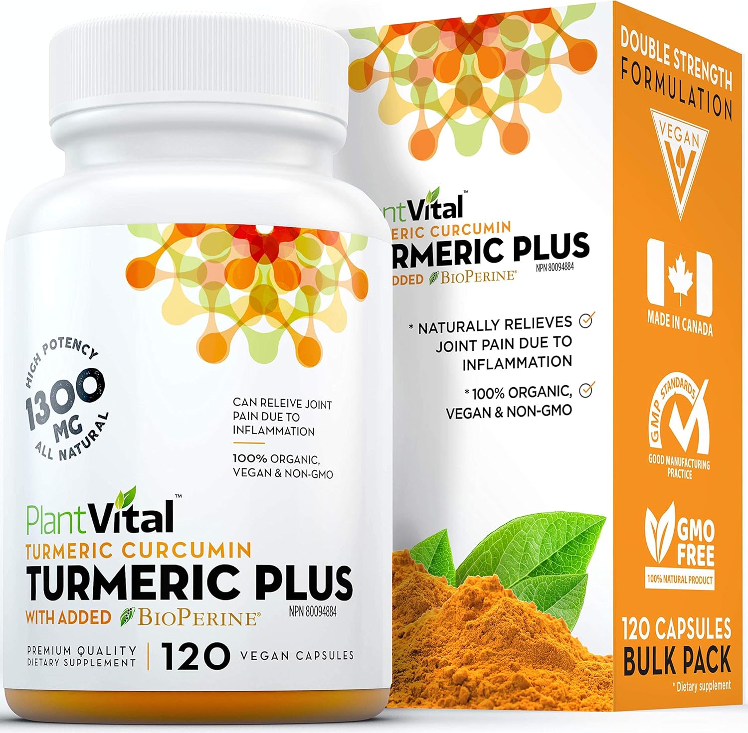 PlantVital Turmeric Curcumin Capsules with Bioperine 1300mg Turmeric