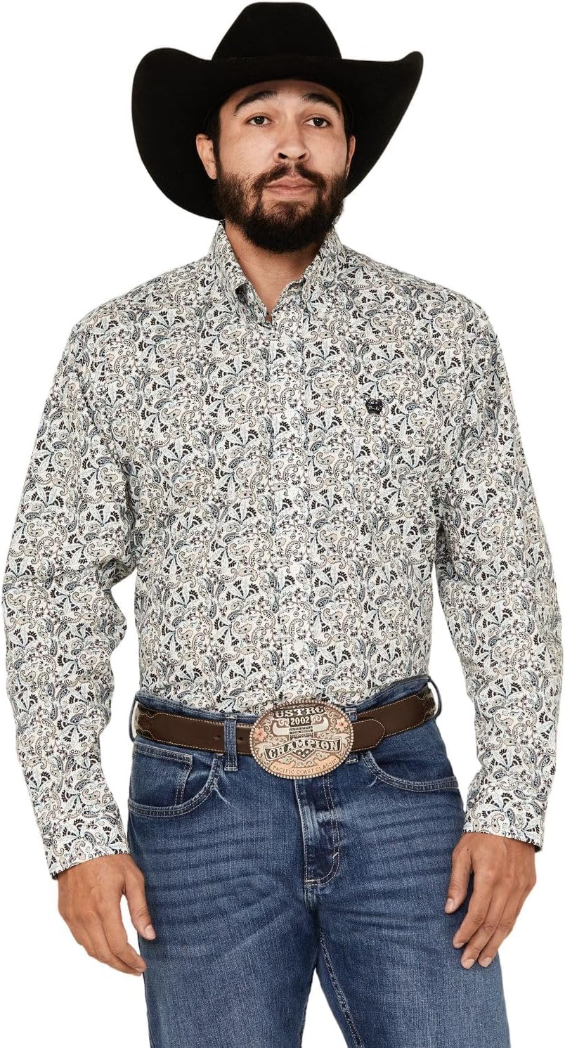 Cinch Men's Paisley Print Long Sleeve Button-Down Western Shirt - MTW1105786 White