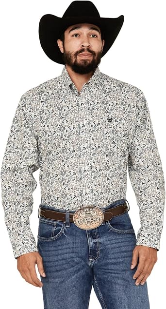 Cinch Mens Mens Paisley Print Long Sleeve Button-Down Western Shirt - MTW1105786 White