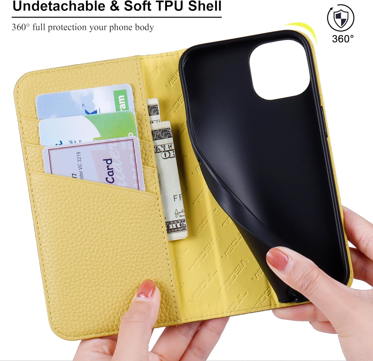 VISOUL Pebbled Genuine Leather Case for iPhone 14 Wallet Case with Card Holder for Men Women, Magnetic Flip Folio Cover with Stand RFID Blocking Cell Phone Case for iPhone 14 (6.1 inch)