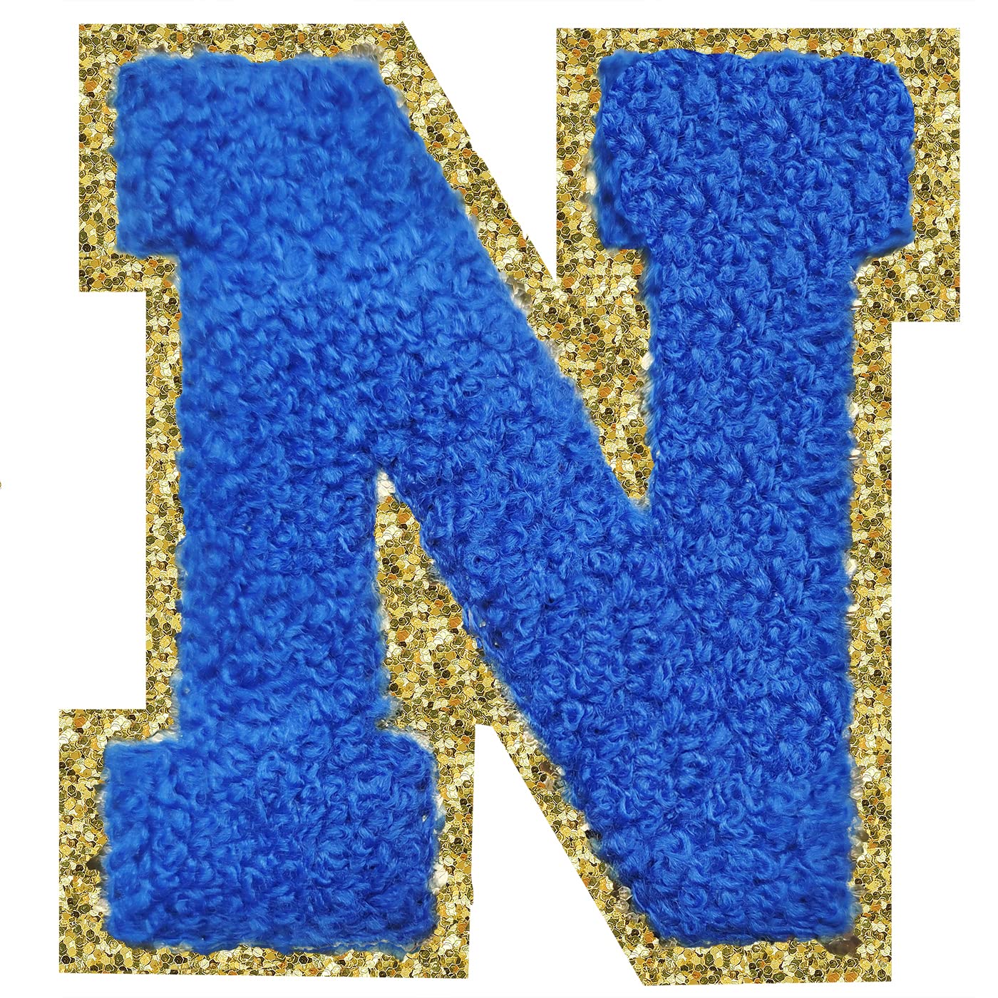 Parches de letras universitarias de chenilla, 3 piezas SPRT para planchar en azul oscuro, parche de tela del alfabeto para decoración de disfraces de equipo, 3.1 pulgadas de altura N (3 piezas)
