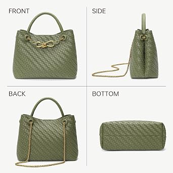 Small Woven Leather Bag Tote Shoulder Handbag Top Handle Purses with Adjustable Straps