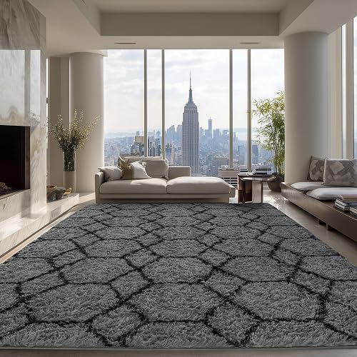 ARKIIKI 8x10 Grey and Black Shag Rug