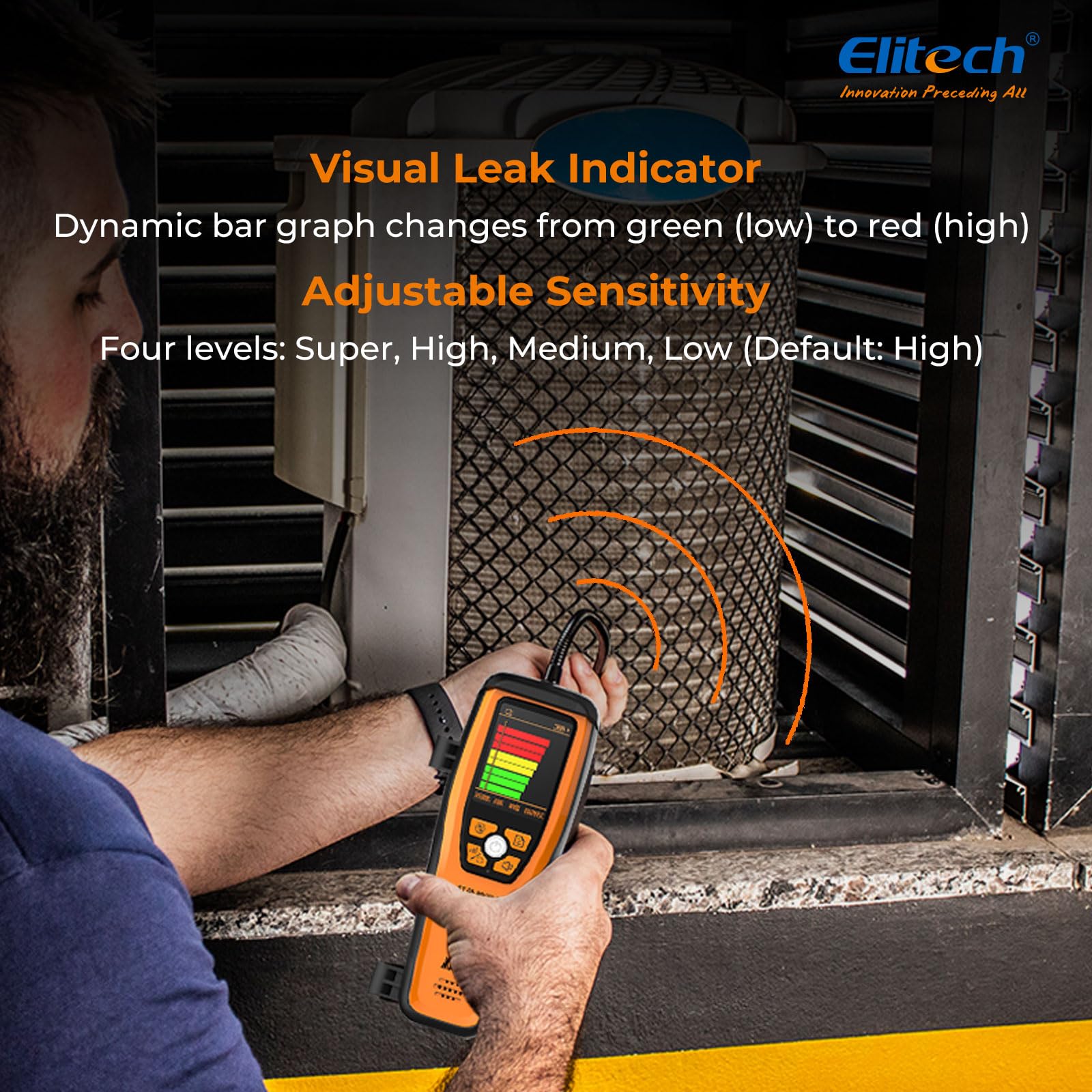 Elitech Rilevatore di perdite di frigorifero a infrarossi ILD-200 Max, alta precisione 1g/anno, sensore 10 anni di durata, rilevamento CFC/HFC/HCFC/HFO per professionisti HVAC/R
