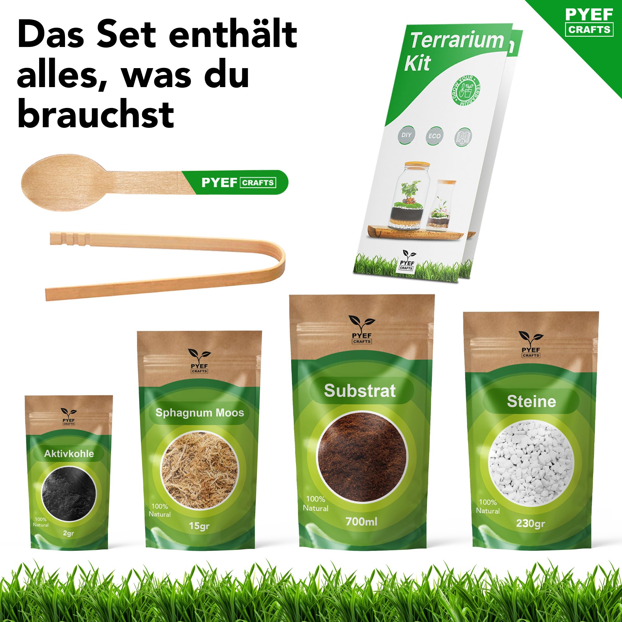 Flaschengarten Komplettset zum Schaffen EIN Ökosystem im Glas - Terrarium Starter Kit zum Anlegen EIN Biotop im Glas - Kit Terrarium mit Garten Werkzeug, Moos, Erde, Steinen (Ohne Flasche, M)