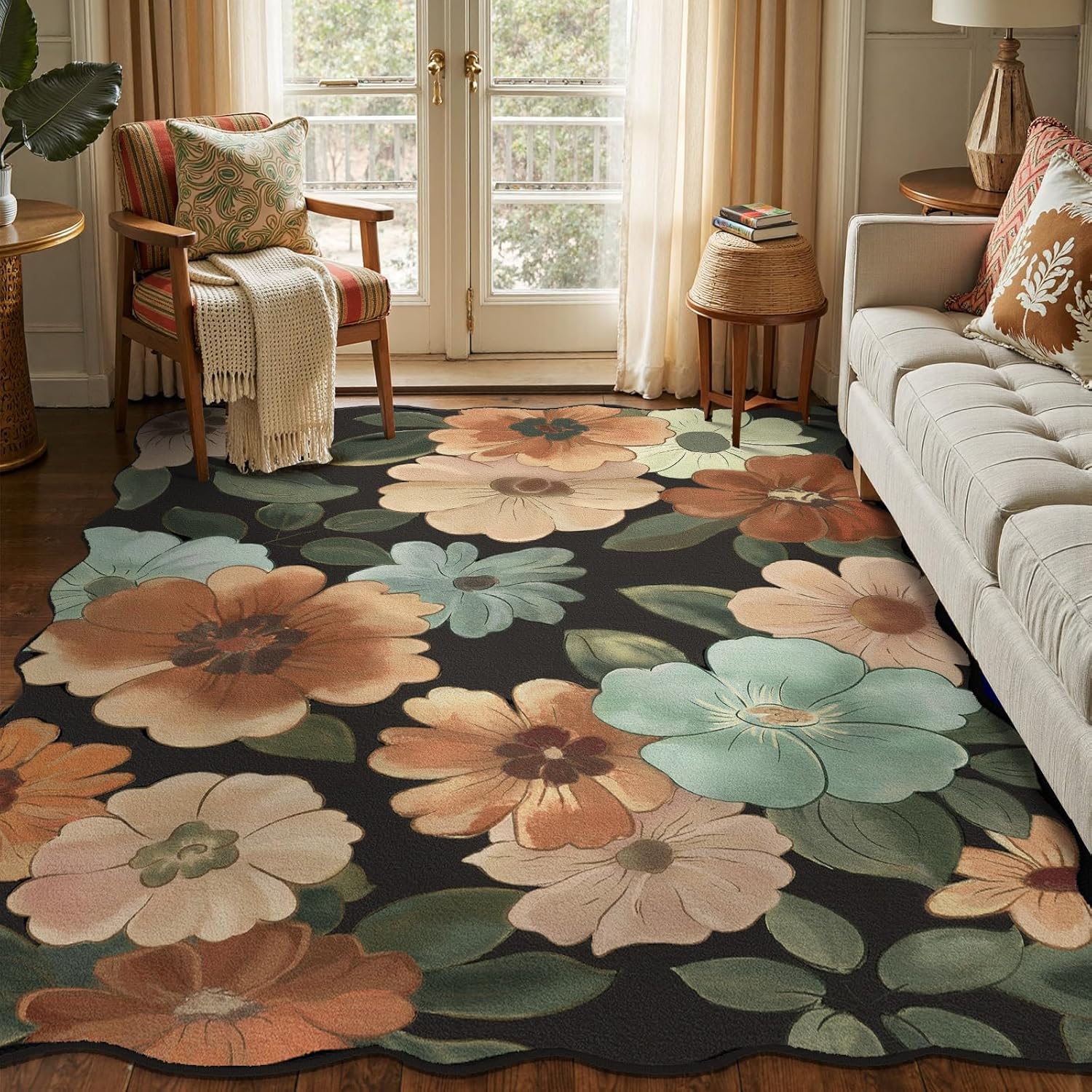 bestsweetie area rug for living bedroom, floral 6x9 rug vintage boho style machine washable carpet, for girls and kids nursery indoor decor-black/multi