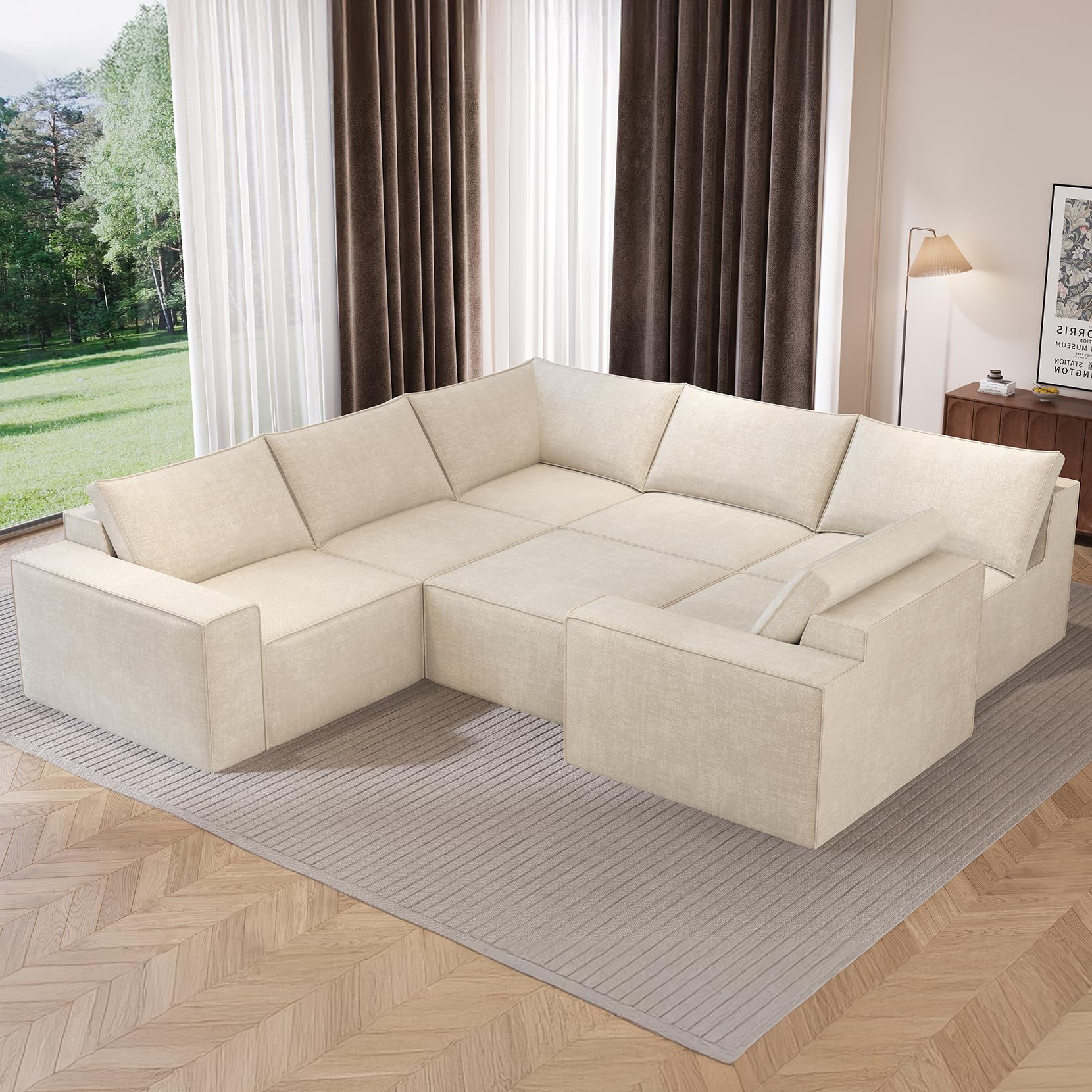 Photo 1 of **PARTIAL SET**Vesgantti 143" Modular Couch, Modern 7 Seater Sofa Couches for Living Room, No Assembly Required, Beige White