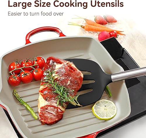 Miniatura 4 de NCUE Juego de utensilios de cocina, 35 piezas de utensilios de cocina de silicona con soporte, con mango de acero inoxidable, cucharas, servidor de