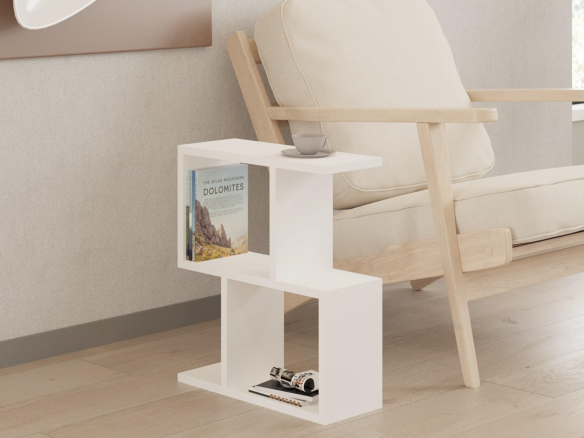 Hanah Home Scandinavian Style Side Table, White, 45 x 51.4 x 17 cm, 100% Melamine Coated Particle Board, 18 mm Thick, 2-Tier Design with Additional Storage