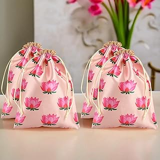 Kuber Industries Polyester Pack of 4 Potli Bags | 7x9 Inch | Potli Bags for Return Gifts | Wedding-Party Bags | Drawstring...