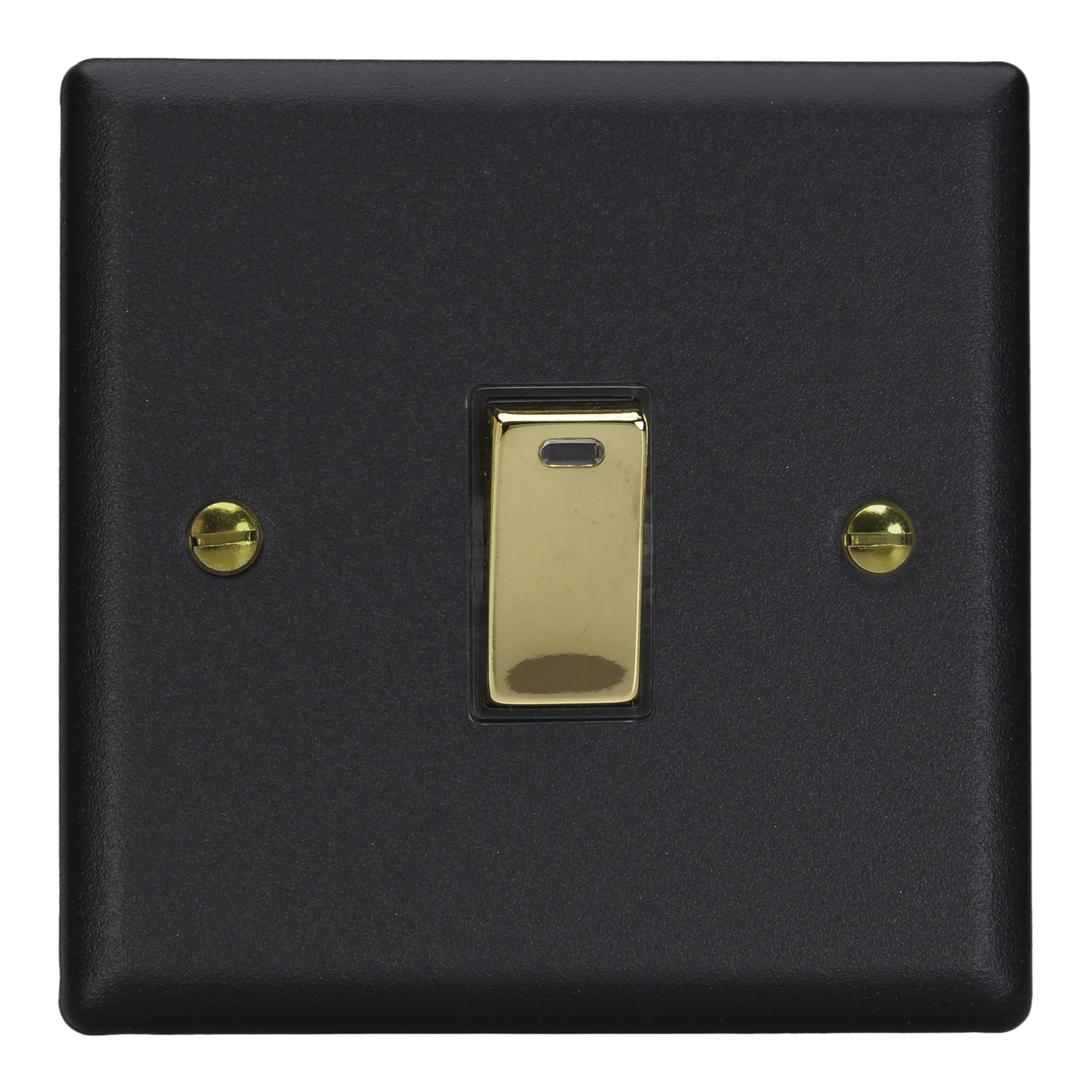 Varilight Single 20A Double Pole Switch With Neon - Vogue Matt Black With Polished Brass Rocker, XY20NV.MB