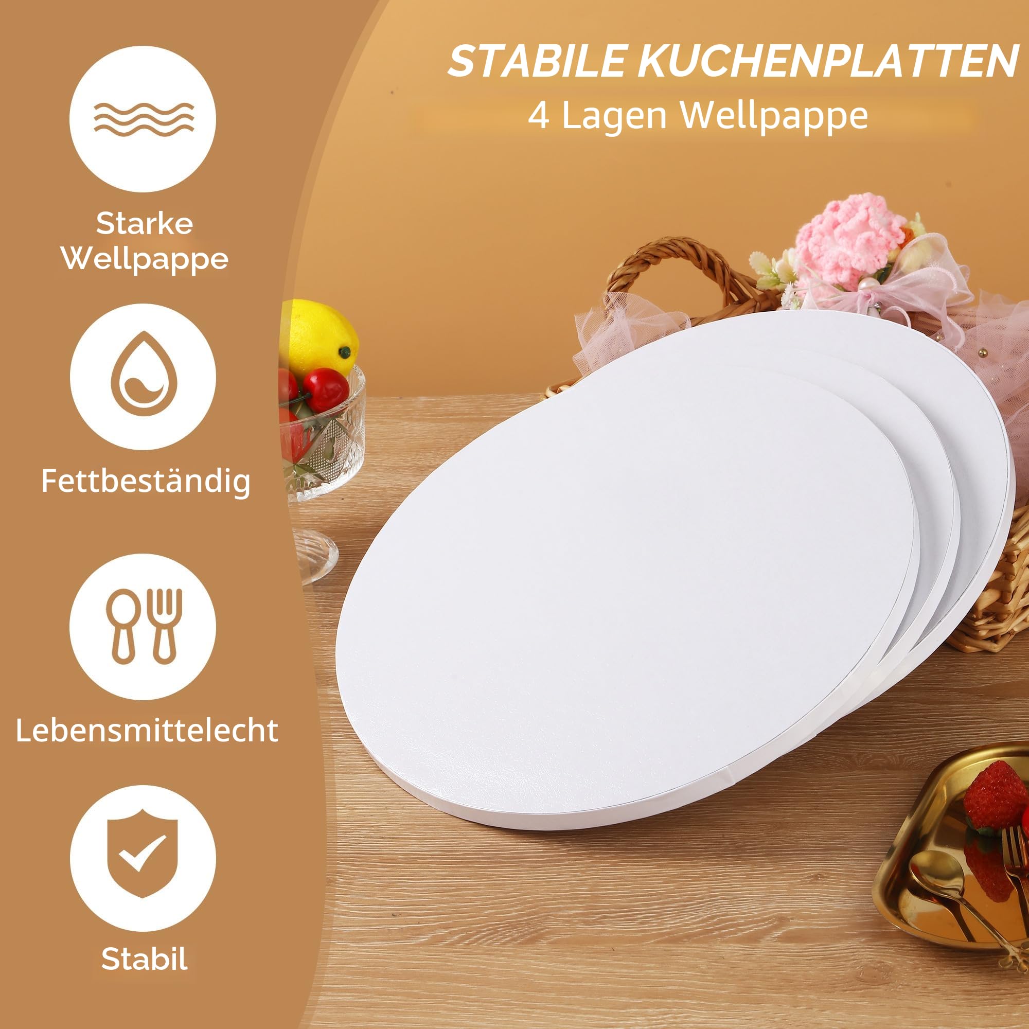 5 Stück Cake Board 30cm Rund,Tortenplatte Pappe 30 cm x 12 mm,Wiederverwendbare Cake Drum,Geeignet für 8-11 Inch Kuchen und Desserts usw (12 Zoll)
