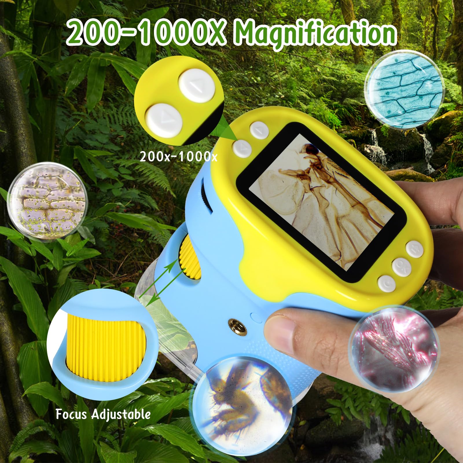 Kids Handheld Digital Microscope – 1000X Zoom, Portable STEM Toy With 8GB TF Card For Photos & Videos