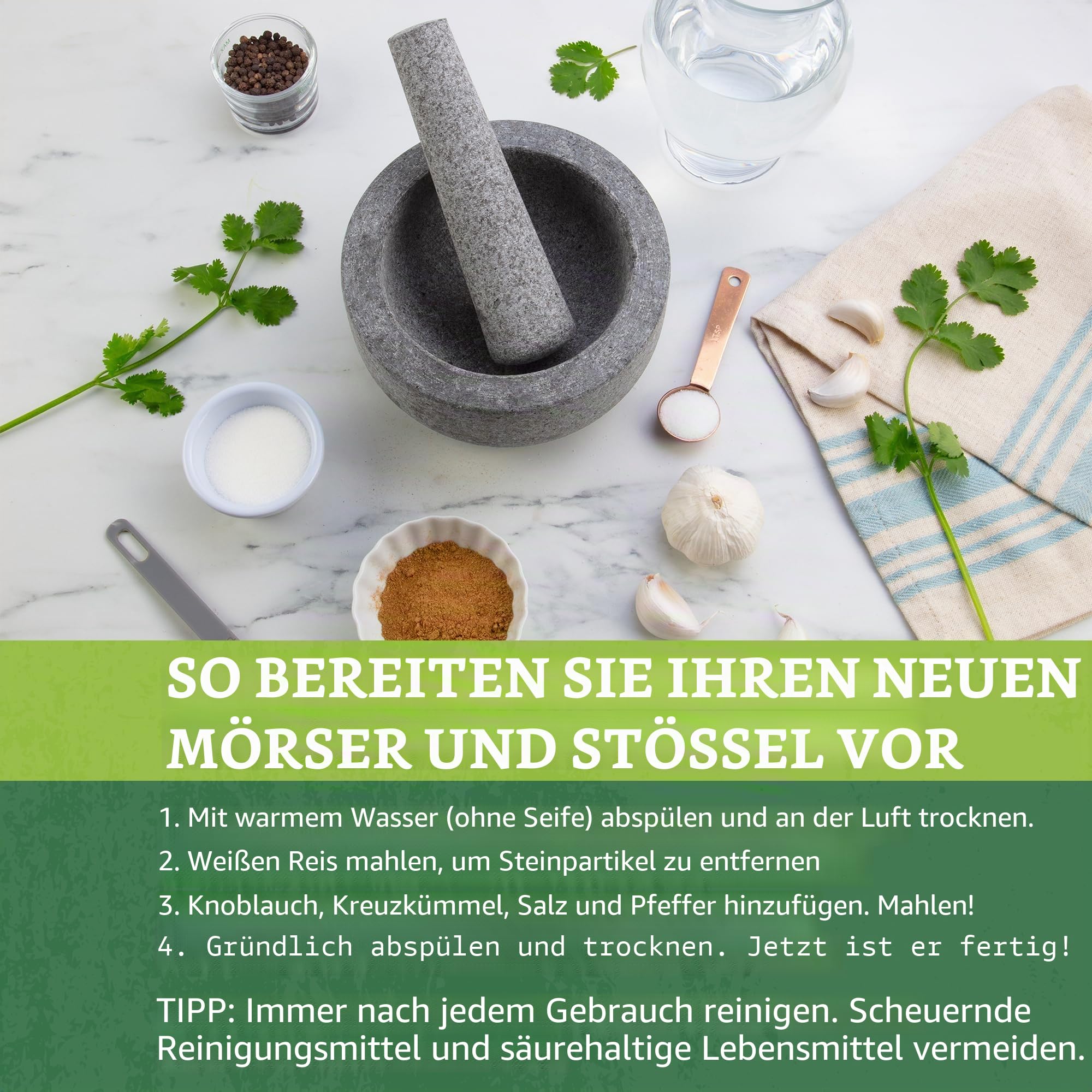 Mörser – Mörser mit Stößel – Mörser mit Stößel Granit – Hochwertiger Granit Mörser - Keine Abreibung - Ø 16 cm mit 500 ml Volumen - Mortar and Pestle