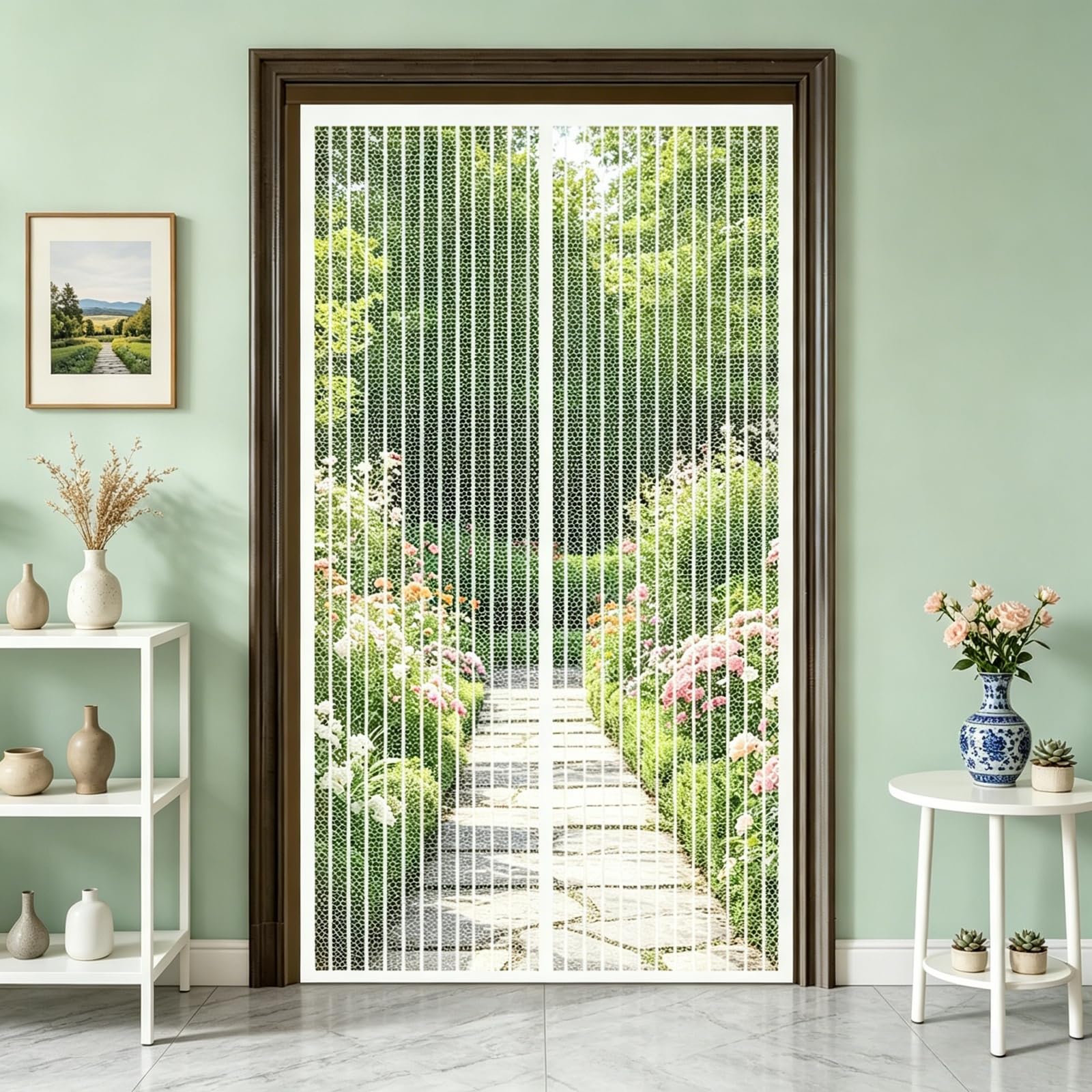 Fly Screen for Doors 110 x 230 cm Keep Bugs Out Lets Fresh Air in Door Fly Screen No Drill Installation for Terrace, Cellar Sliding Doors, White