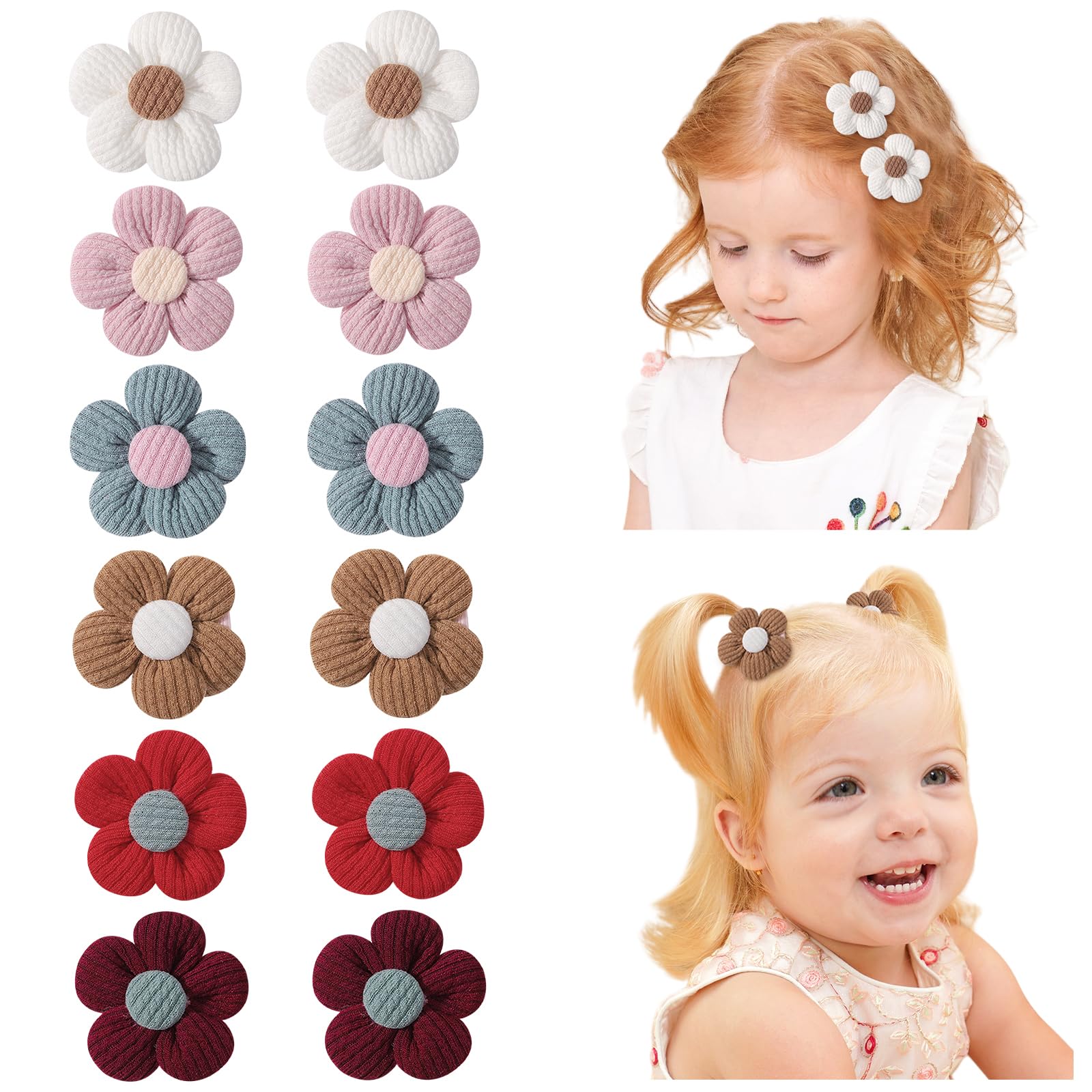 12 Stück Baby Haarspangen 1,77 Zoll Baby Blumen Haarspange Niedliche Rutschfeste Haar Snap Barrettes Dicke Dünne Haarschmuck Kinder Mädchen Blumen für Kleinkind Kinder Mädchen Neutrale Farbe