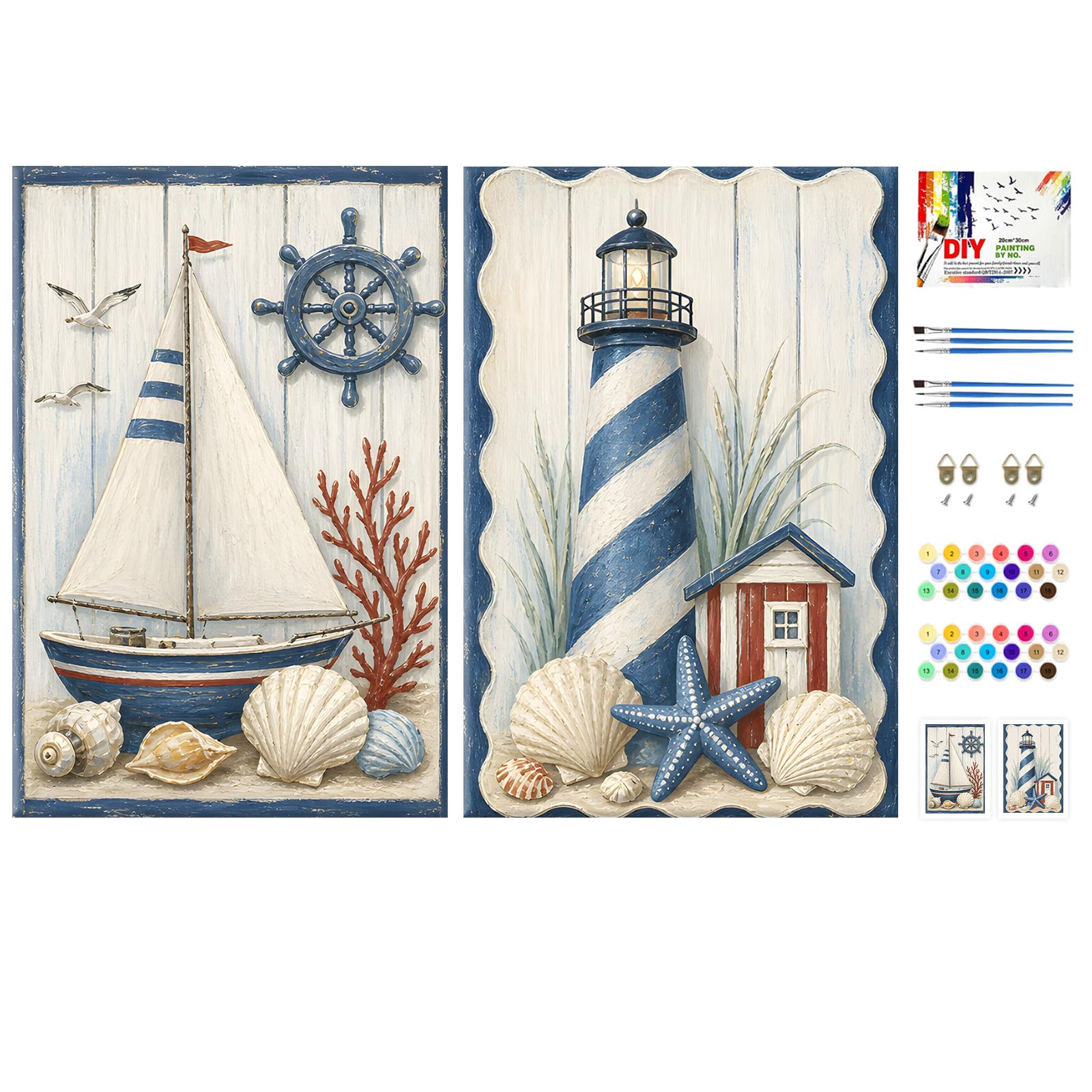 NEWENMO 2 Pack Shell Coast Paint by Numbers Kits Stretched Canvas Adults