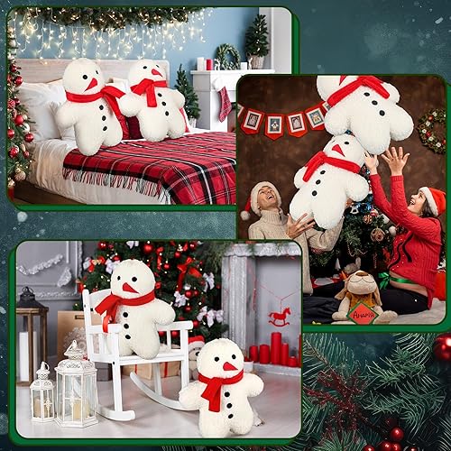 Miniatura 5 de Shappy 2 almohadas navideñas de muñeco de nieve de Navidad, almohadas rellenas con forma de muñeco de nieve, lindas almohadas suaves y decorativas