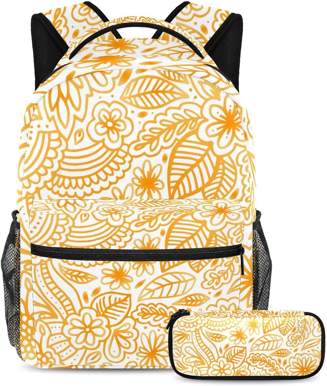 Orange Flower Pattern School Backpack with Leather Ghana Ubuy