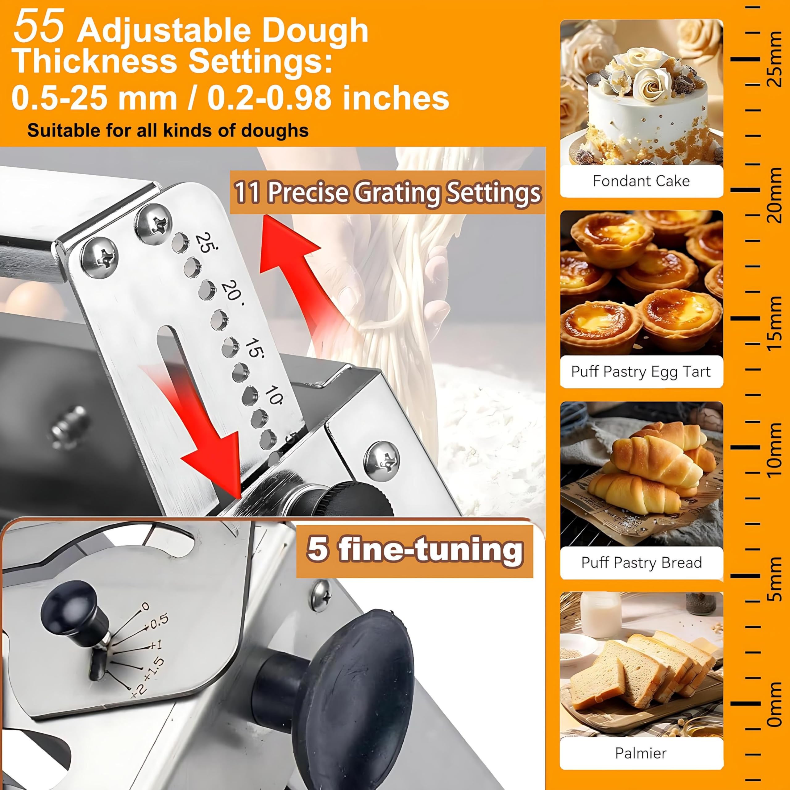 Máquina Manivela Laminadora de Masa - Laminadora de Fondant para Glaseado, Mazapán y Hojaldre | Máquina de Fondant de Fácil Instalación para Hogar o Pequeña Cocina Comercial 90x40cm