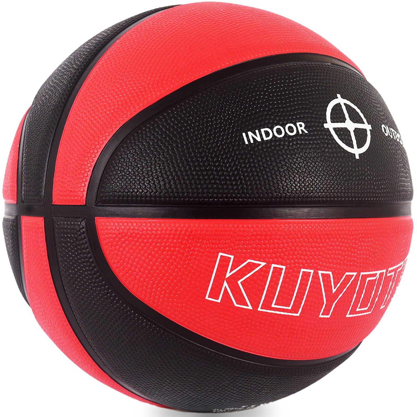 KUYOTQ Official Size 7 Basketball 29.5" Red Black Thickened Rubber In&Outdoor Mens Basketball for Game Play(Deflated)