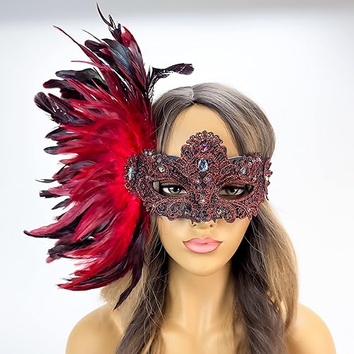 Miniatura 4 de Elegante máscara de plumas grandes para mascarada, Mardi Gras, máscaras burlesque para mujer, máscaras de plumas venecianas
