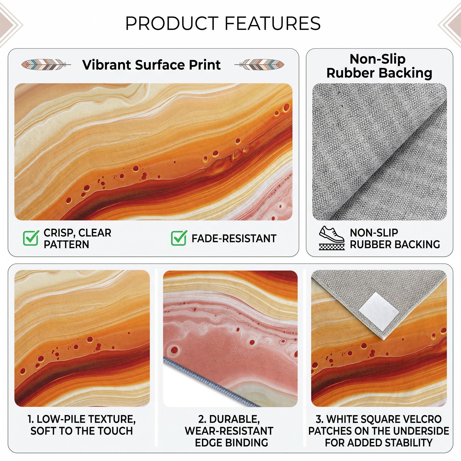Marbre Moderne 160x230 cm Tapis de Chambre Moquette, Art Abstrait Agate Vague Rayure Lavable Antidérapant Tapis de Salon - Orange Chaud Moquette pour Salle de Séjour Chambre d'enfant Salle de Jeu