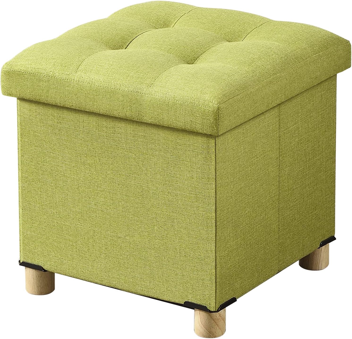 BRIAN & DANY Foldable Storage Ottoman Footrest and Seat Cube with Wooden Feet and Lid, Fruit Green 15” x15” x14.7” Green 15 x 15 x 15 Inches