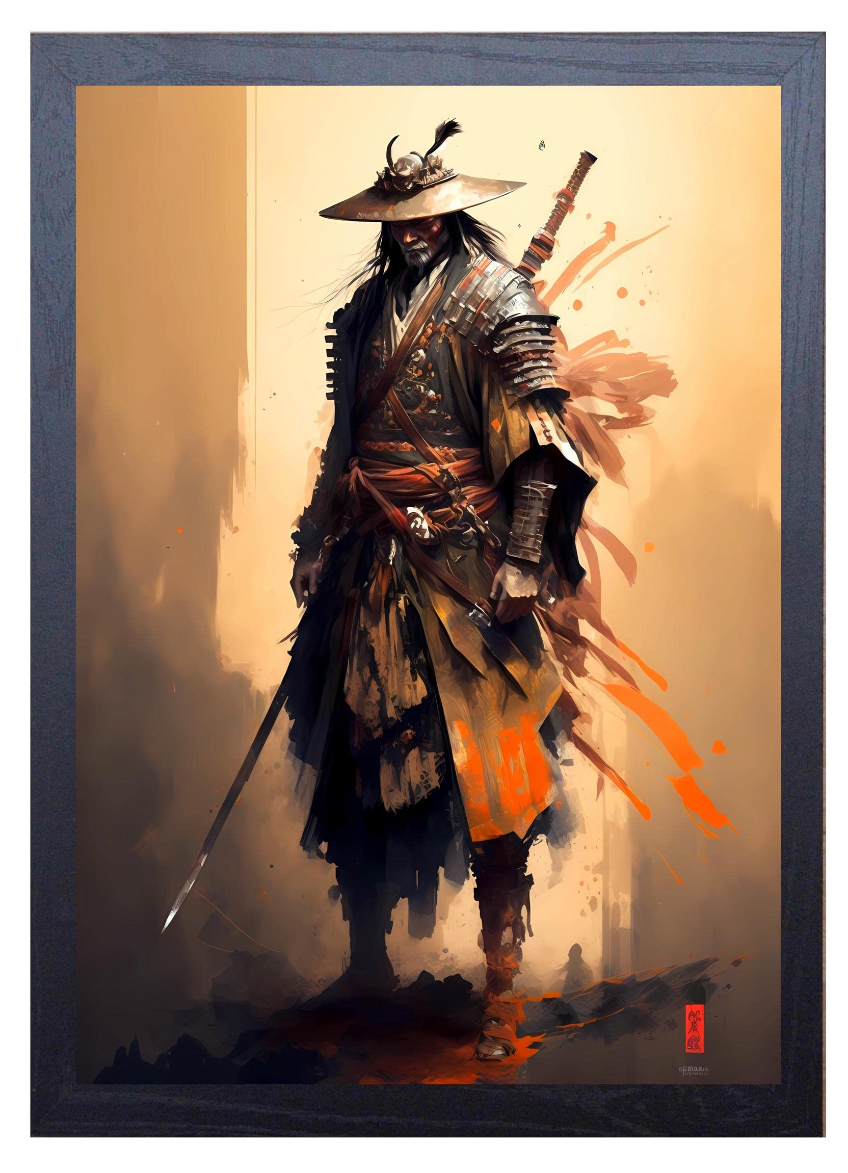 Beauitiful vivid fine art print of a Japanese Samurai Warrior painting (picture 3) Print size 29.7cm x 21cm