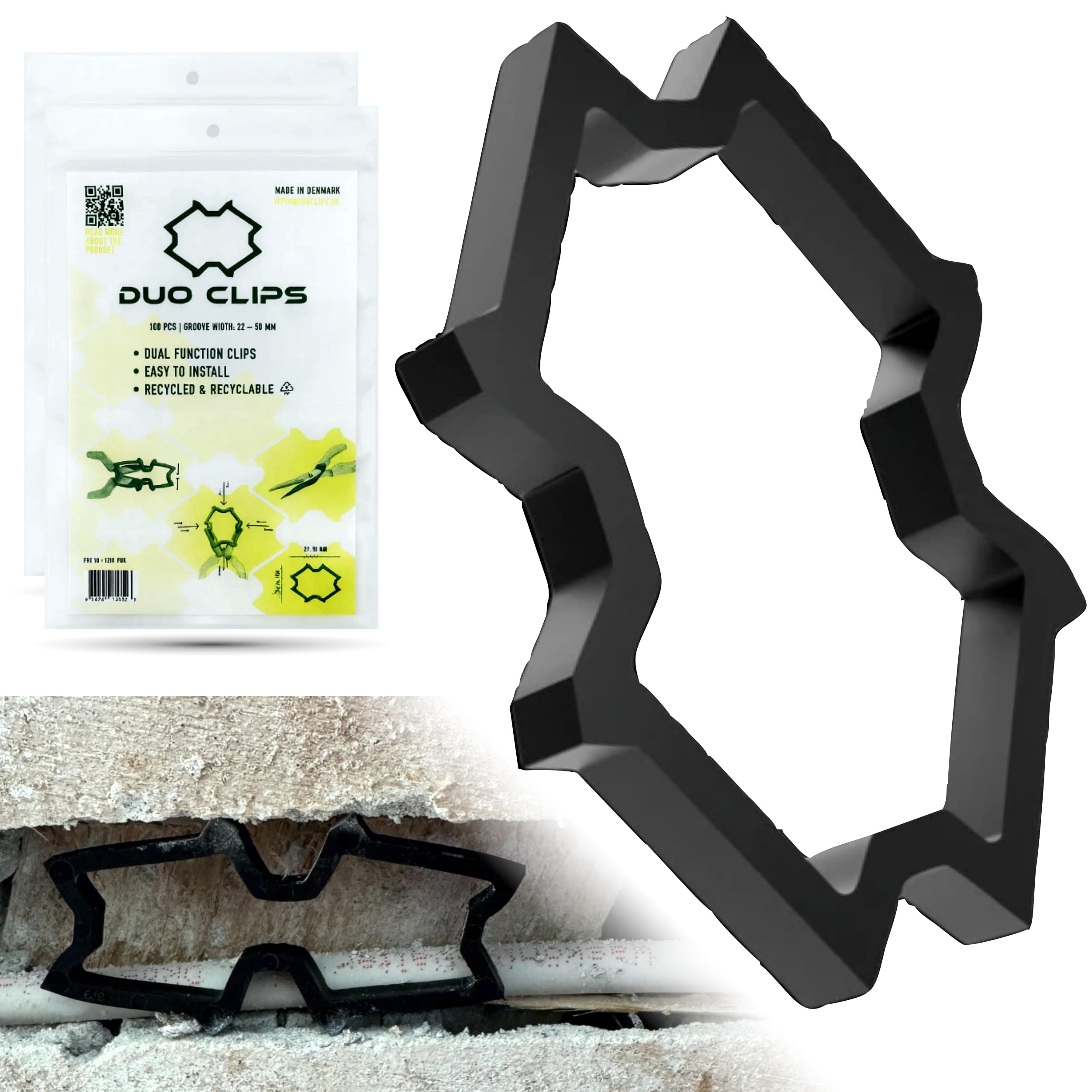 DUO CLIPS 200 tasselli per passanti, 22 – 50 mm, confezione da 2 pezzi, senza colla, nessuna foratura, supporto per cavi, morsetto per tasselli, fascetta per cavi, fascetta per fissaggio cavi