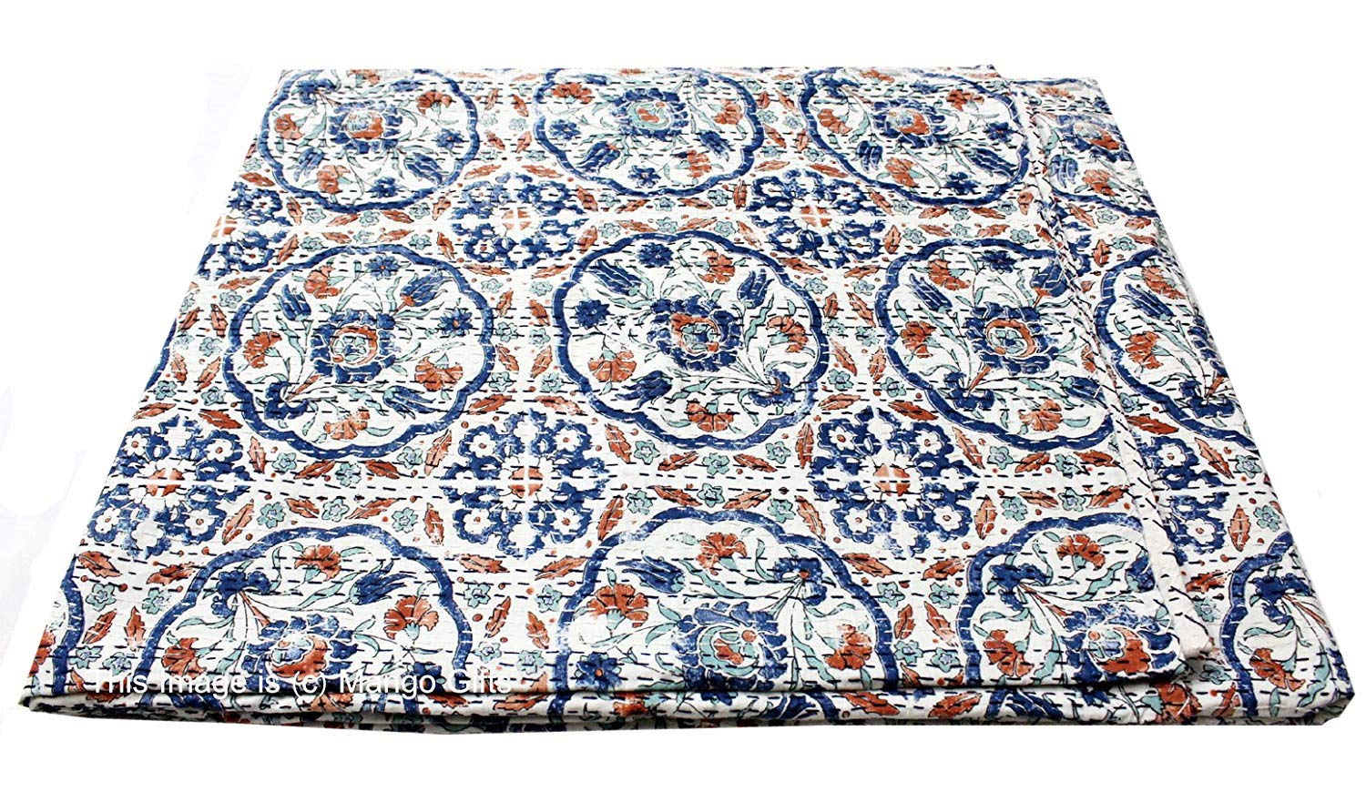 Couvre-lit Kantha bohème en coton indien pour illuminer votre chambre à coucher