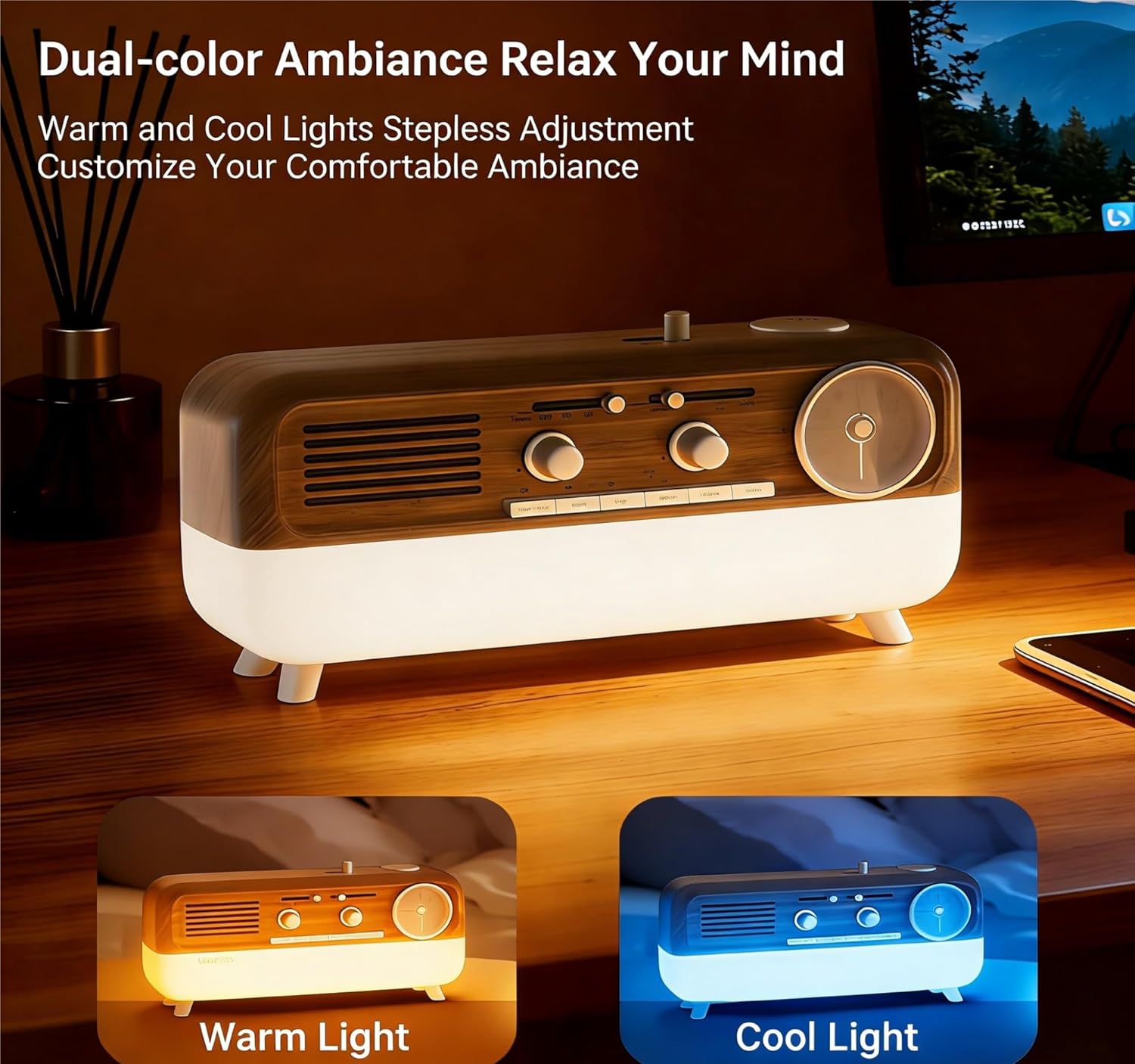 White Noise Machine with 6 Soothing Sounds, Soother Sleep Sound Machine, White Noise Sound Machine for Sleep with Night Light, Vintage Alarm Clocks for Bedrooms Sleep & Focus